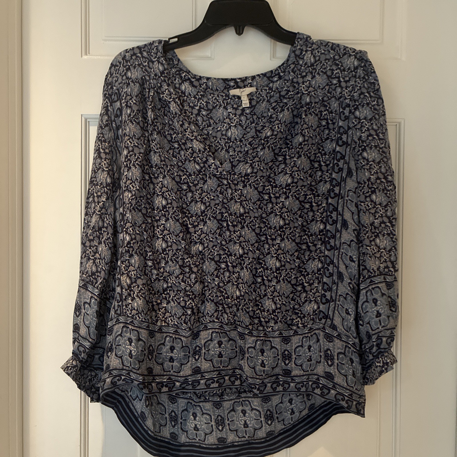Joie Silk Blouse Blue Floral Print 100% Silk Size L