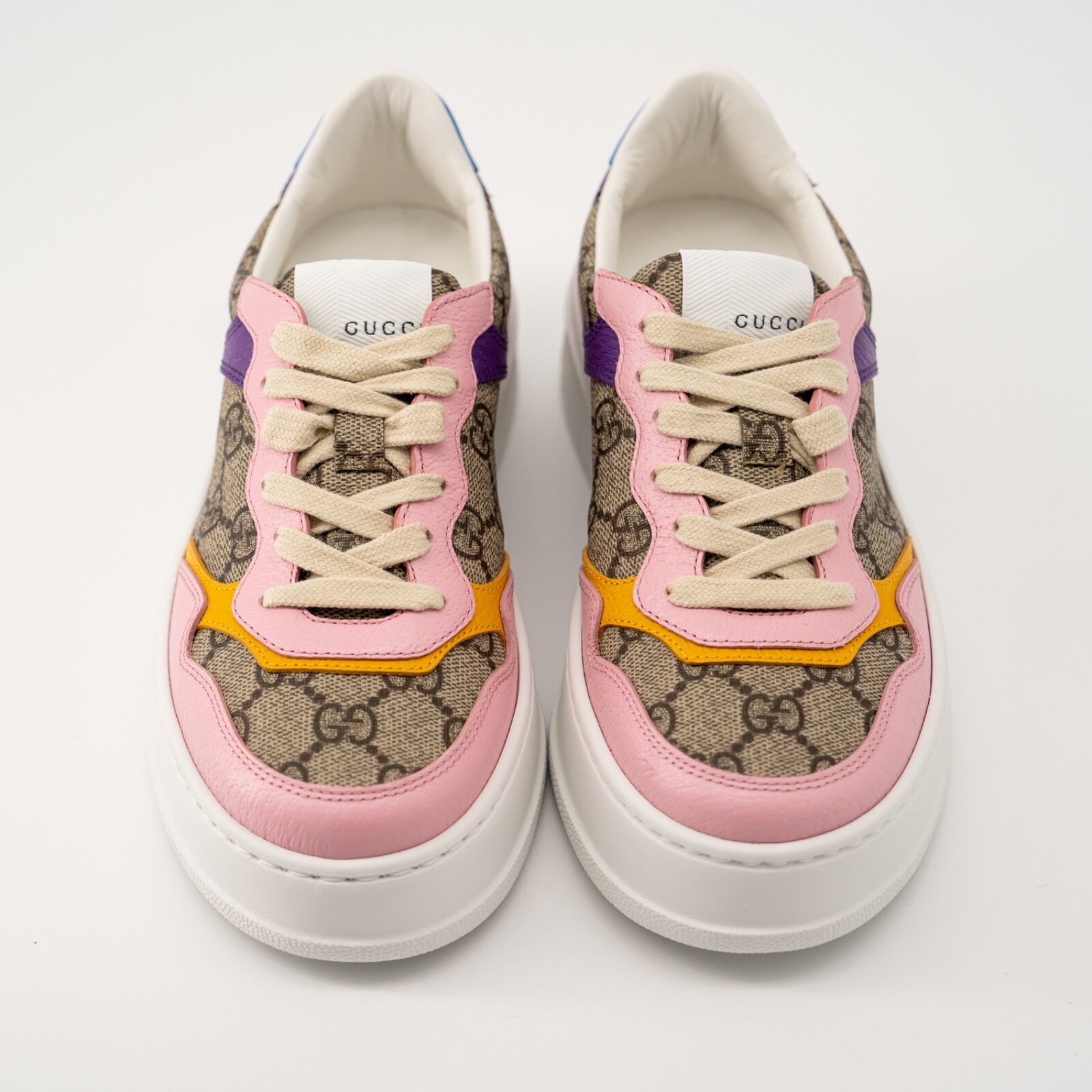 Gucci Women’s Sneakers Leather Chunky B Pink Beige GG Purple size 40.5 10.5 US