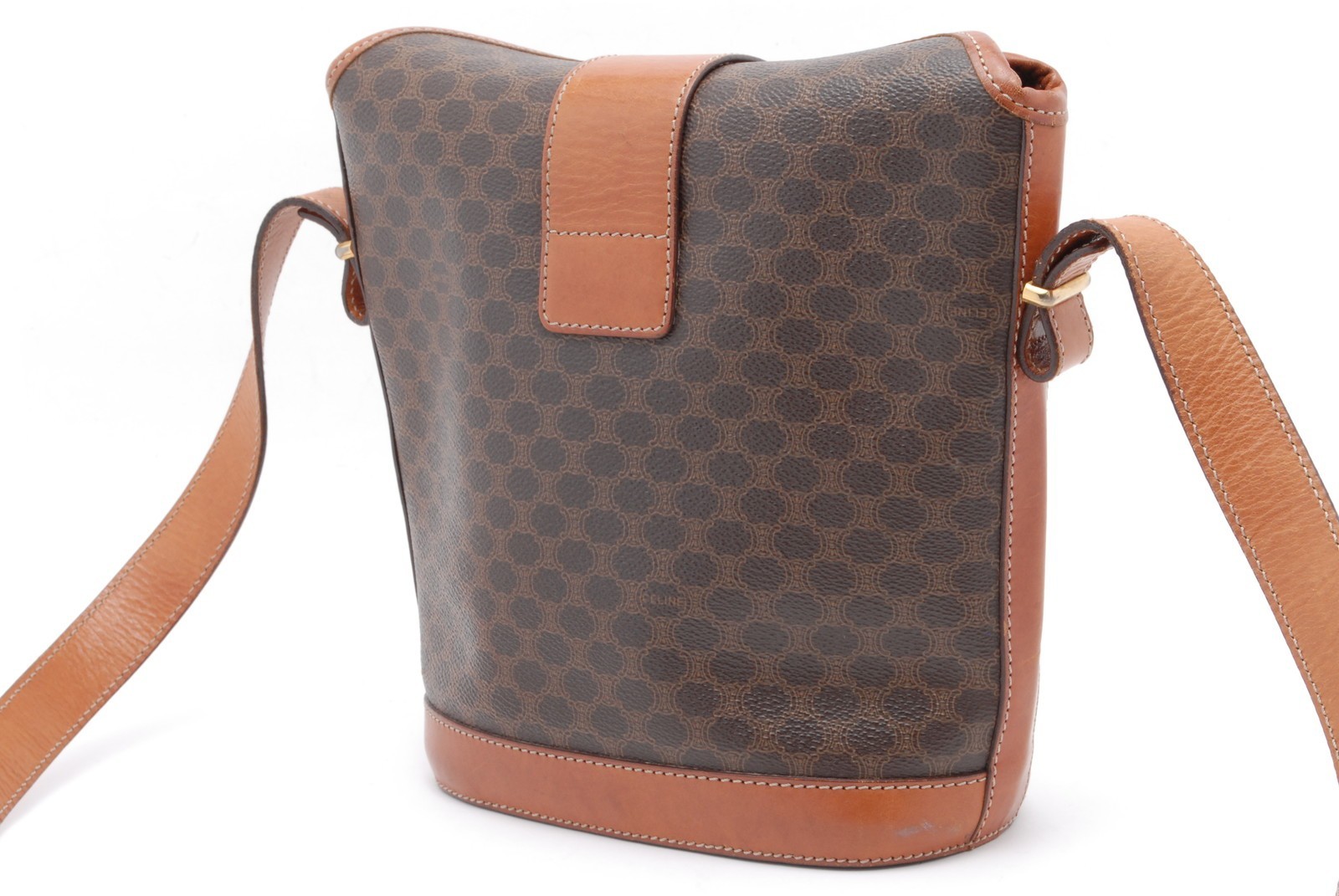 Celine Macadam PVC Leather Shoulder Bag Brown Crossbody Vintage Italy
