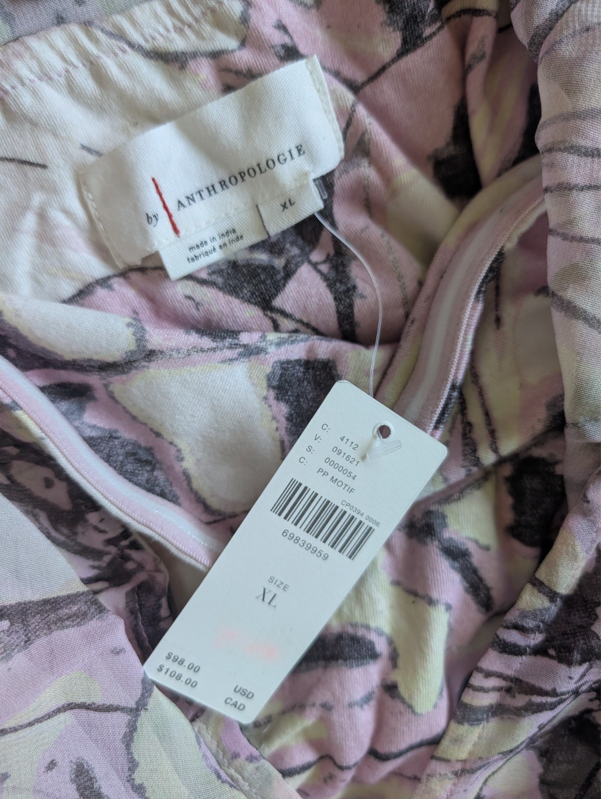NWT By Anthropologie Sheer Peasant Blouse Top size XL Purple Motif #C3404