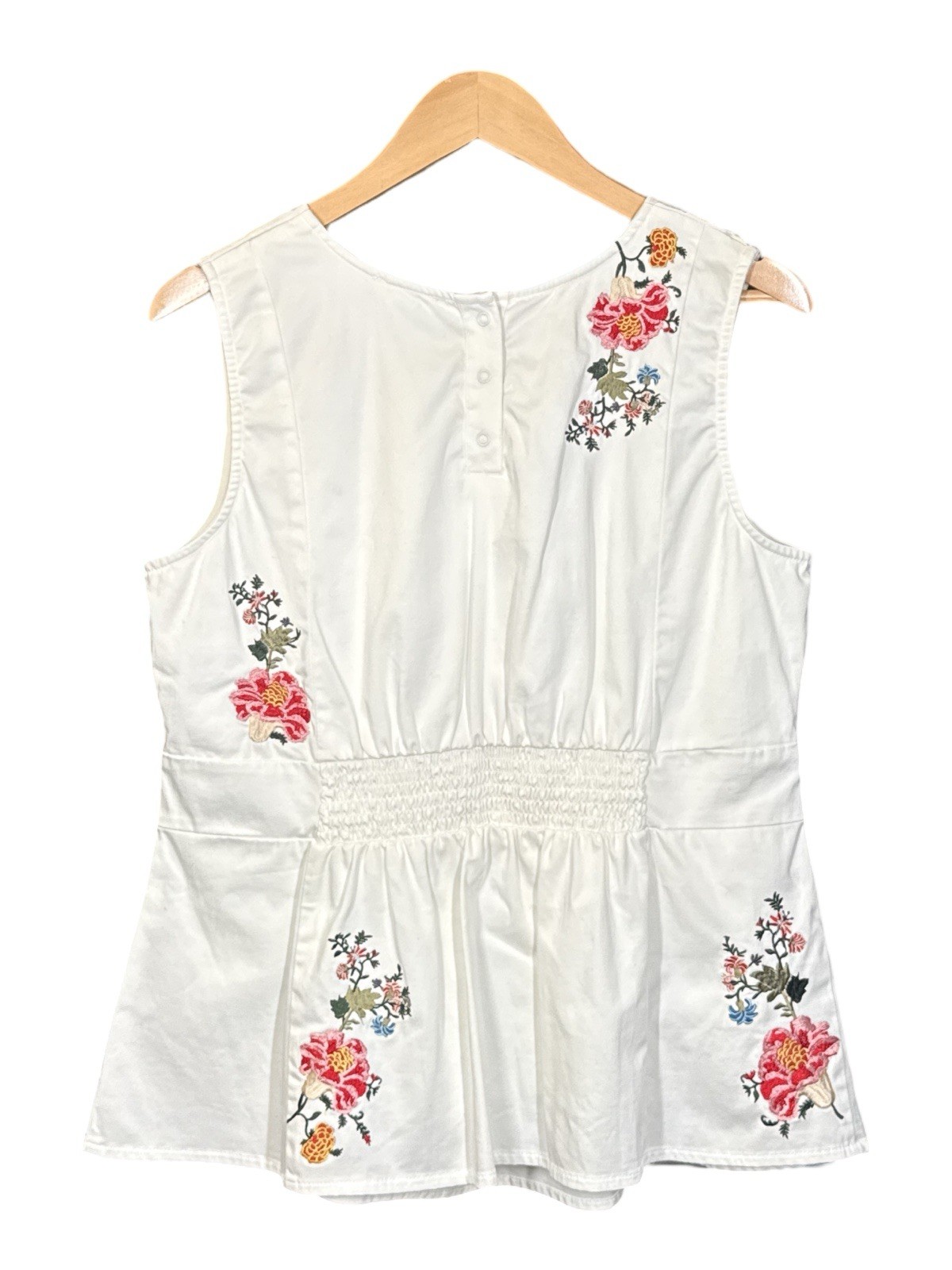 Sundance Belle Fleur Floral Embroidered Sleeveless Peplum Top Blouse Size Large