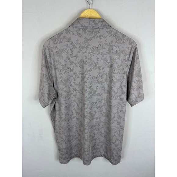 Bird & Barley Mens Floral Butterfly Print Golf Polo Shirt Grey Large L