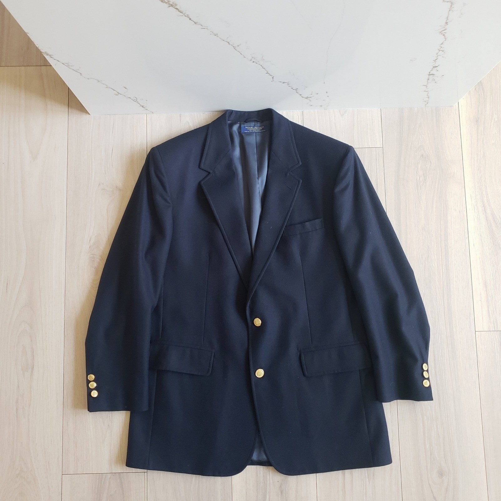 Brooks Brothers Blazer Mens 42L Navy Vintage Gold Buttons Union Made in USA