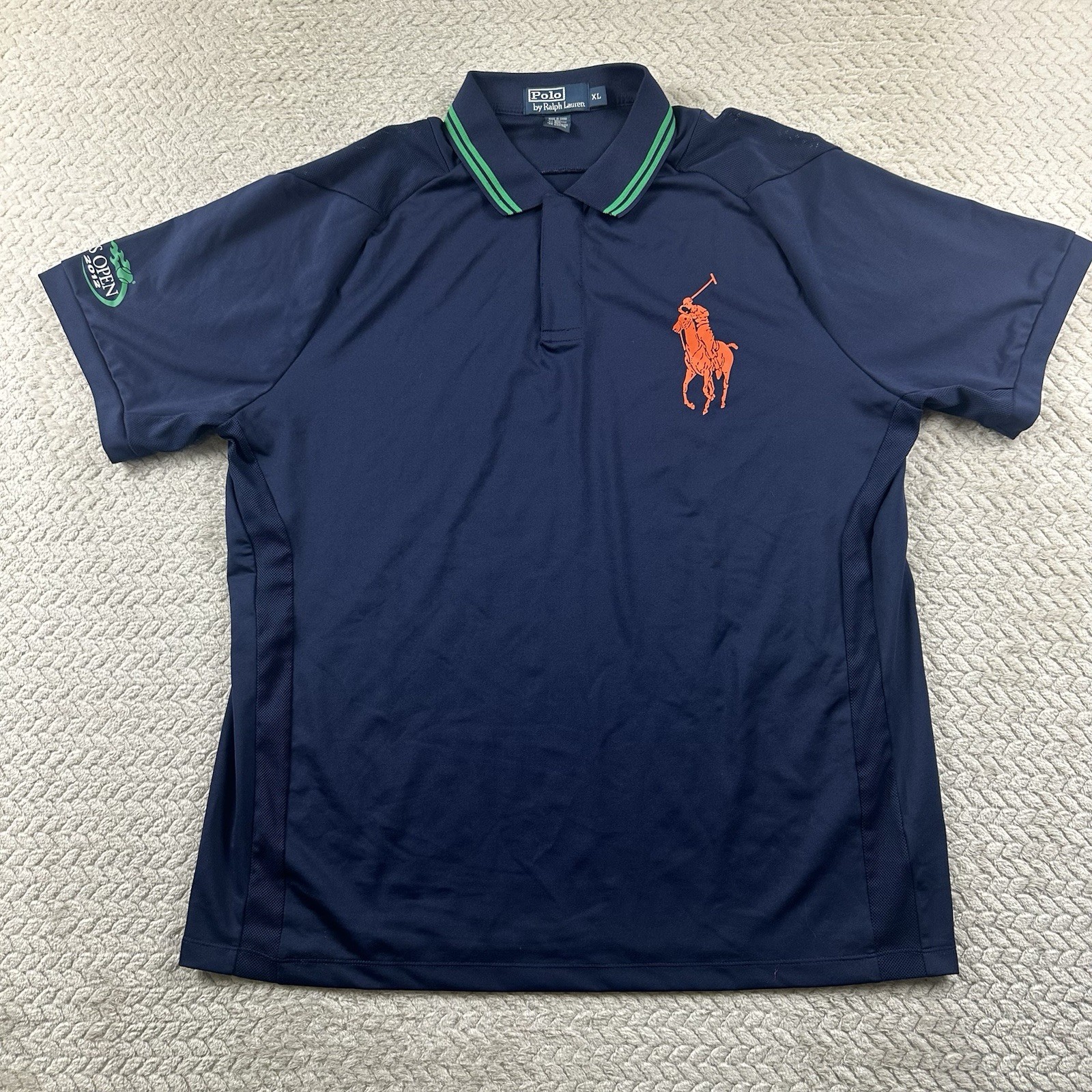 Polo Ralph Lauren US OPEN 2012 Big Pony Snap Collar Navy Polo Shirt Size XL