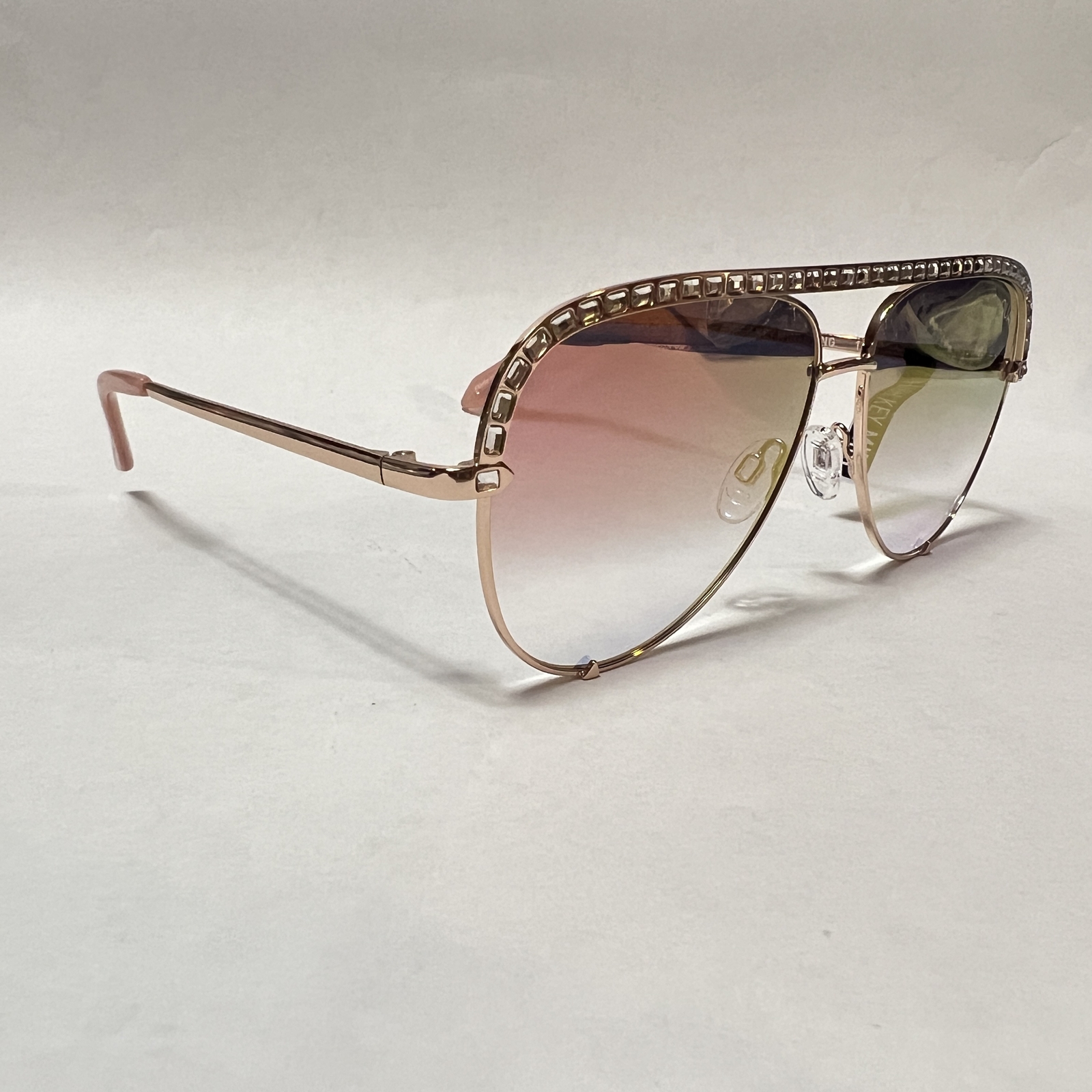 Quay Australia High Key Mini Bling Aviator Sunglasses Rose Copper Fade