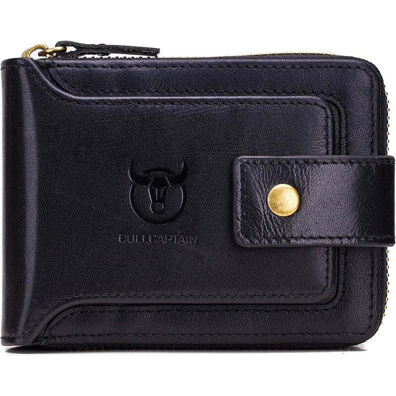 Zipper Wallet Mens Genuine Leather RFID Blocking Bifold Zip Around Card Holder W