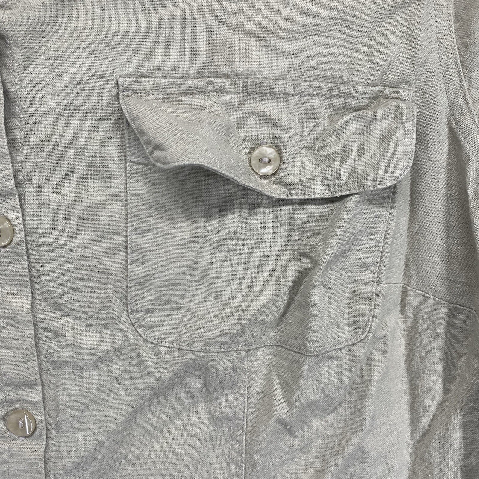 Women’s 16W Button Down Collar Top Linen Cotton Natural Neutral Earthy Pockets