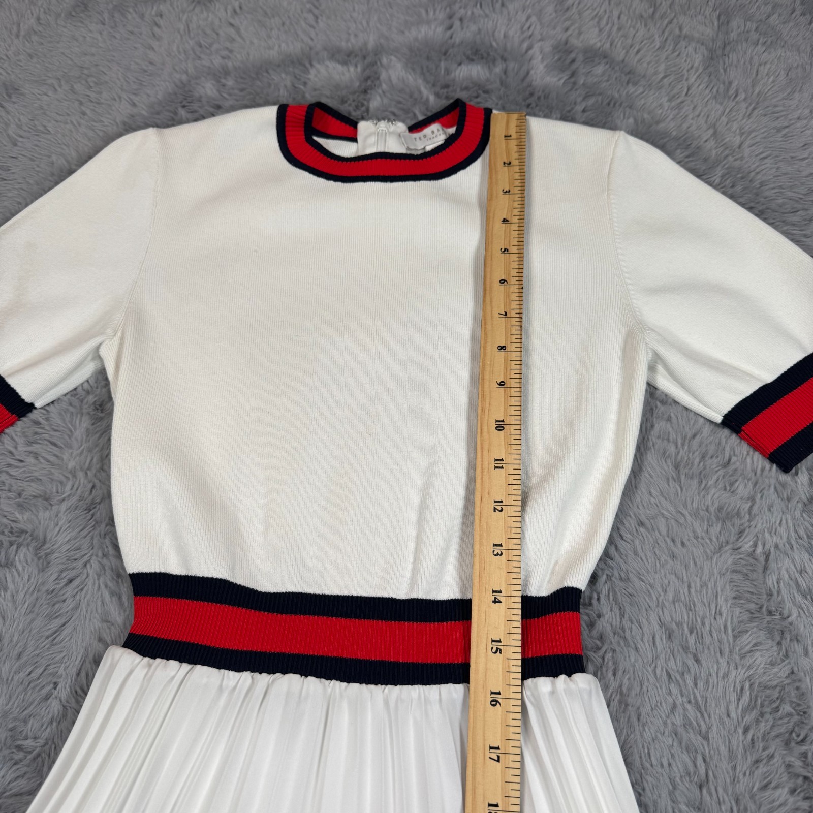 Ted Baker Fynlie Midi Dress Women’s 0 White Viscose Sweater Geometric Pleated