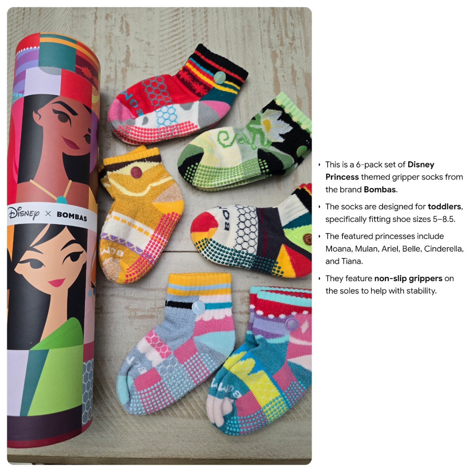 Bombas x Disney Princess Premium Gripper Socks Toddler Sizes 5-8.5 | EU 20.5-25