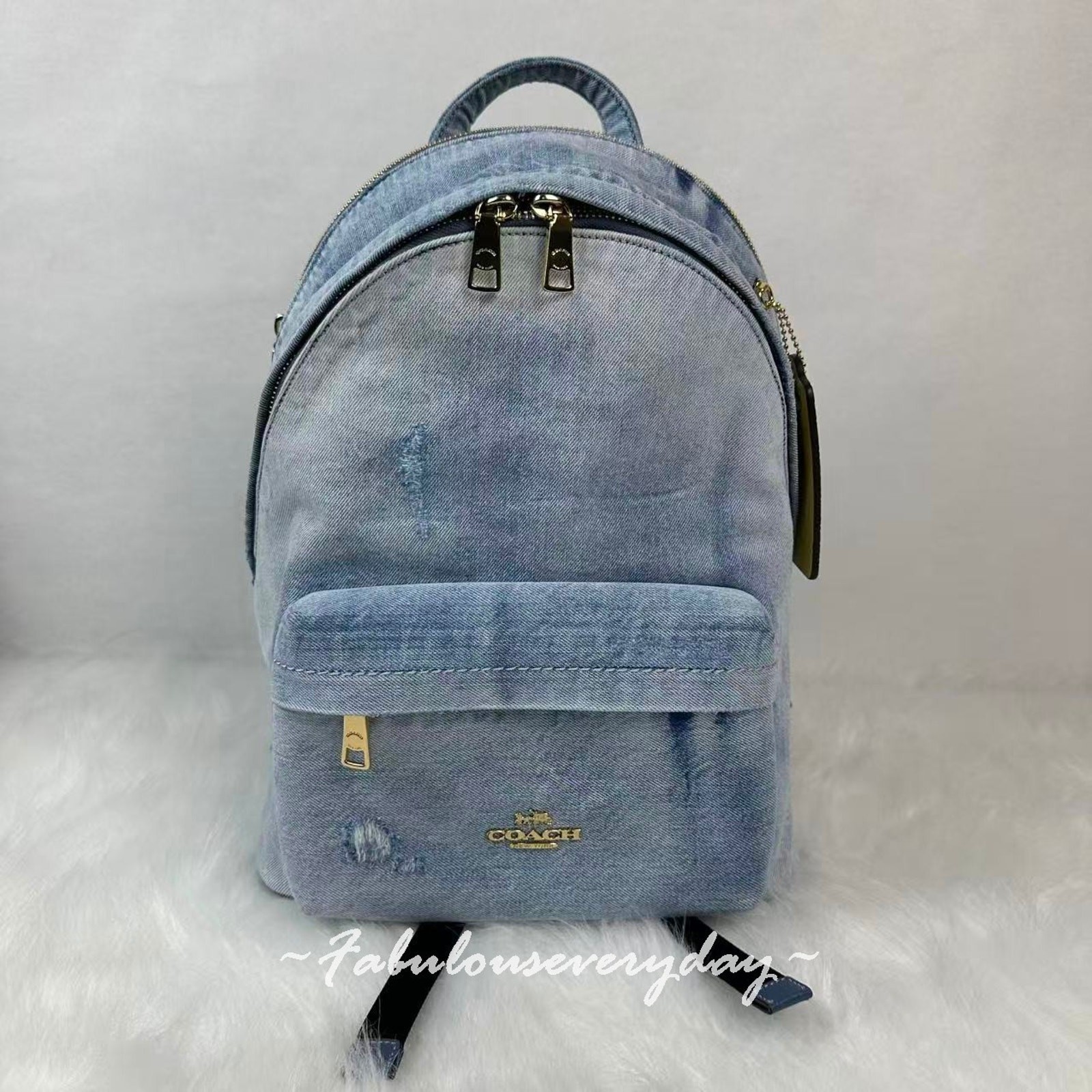 Coach Taylor Small Backpack In Loved Denim Gold/Light Indigo CEF27 NWT