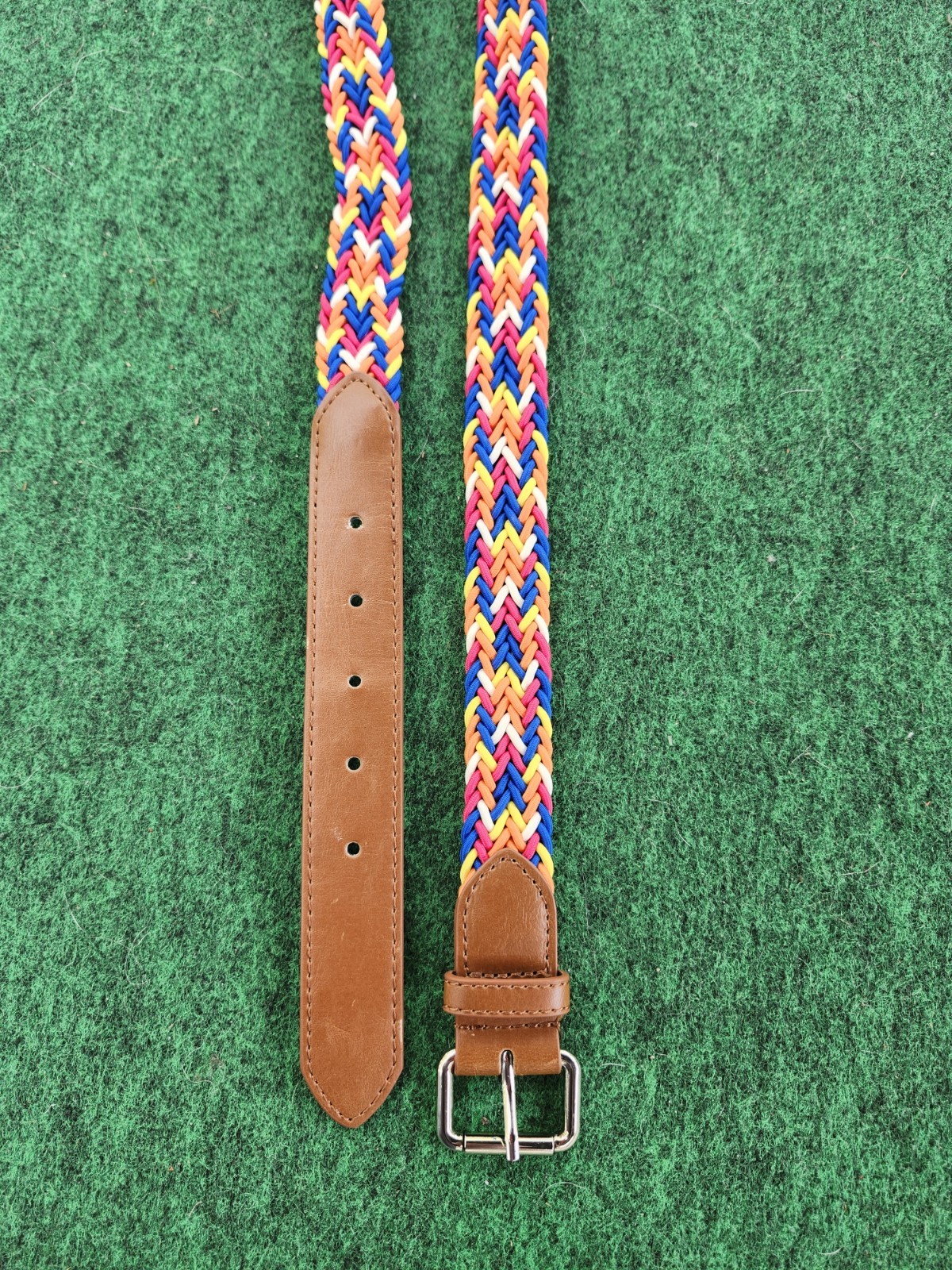 Belt Multicolor Retro Rainbow Popcorn Braided Woven 80s 90s Leather Size 40