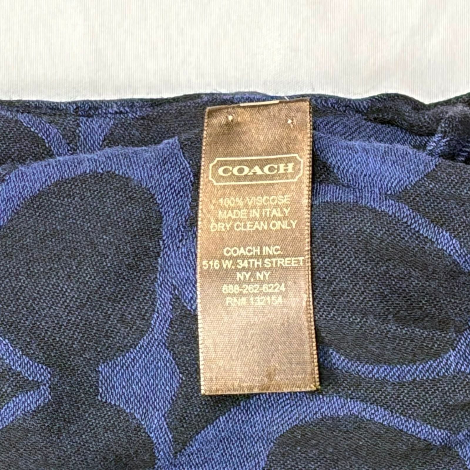 Coach Signature Logo Viscose Fringed Scarf Navy Blue
