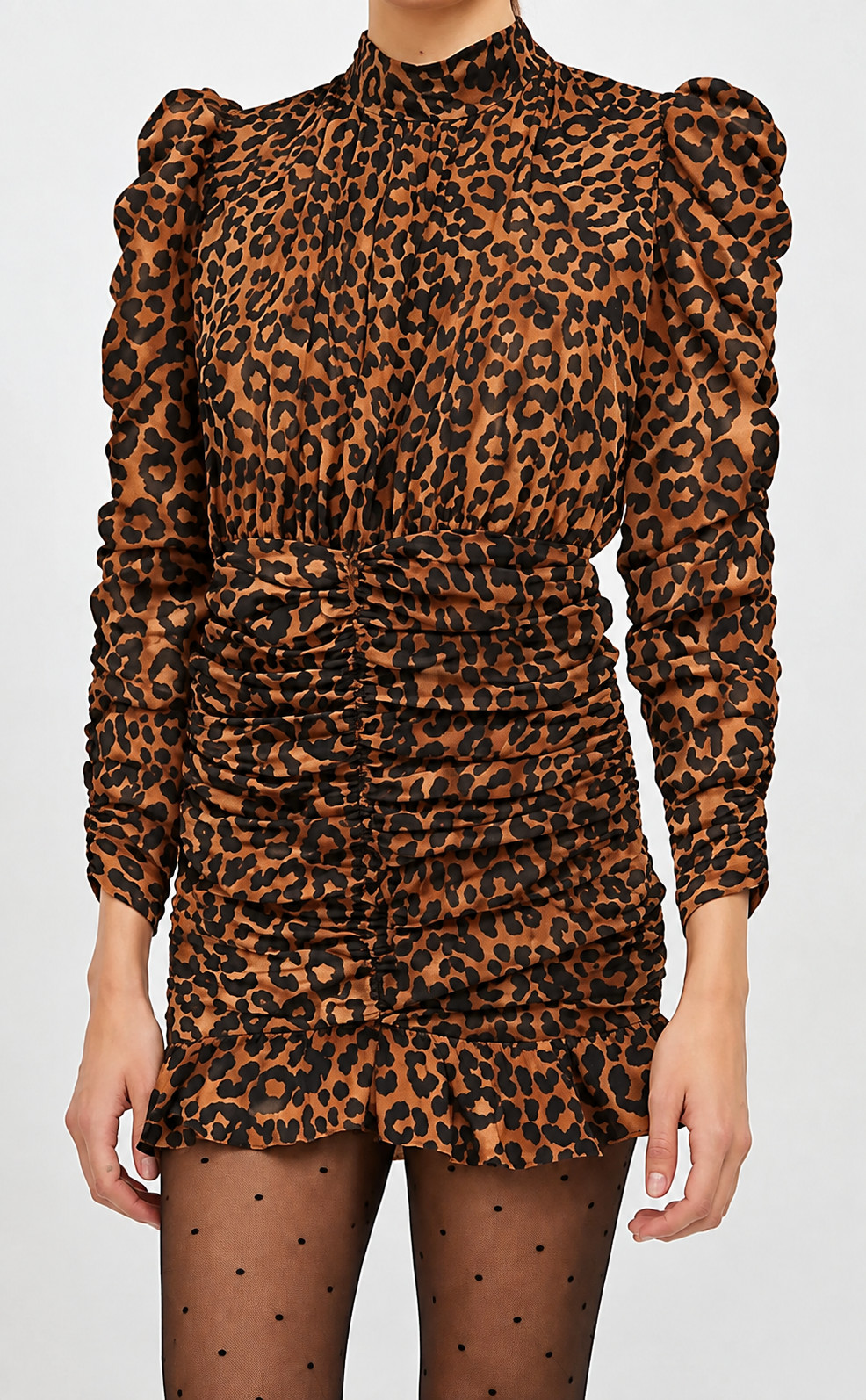 Generation Love Livia Ruffled Mini Dress Speckled Leopard Print XS ~ MSRP $315