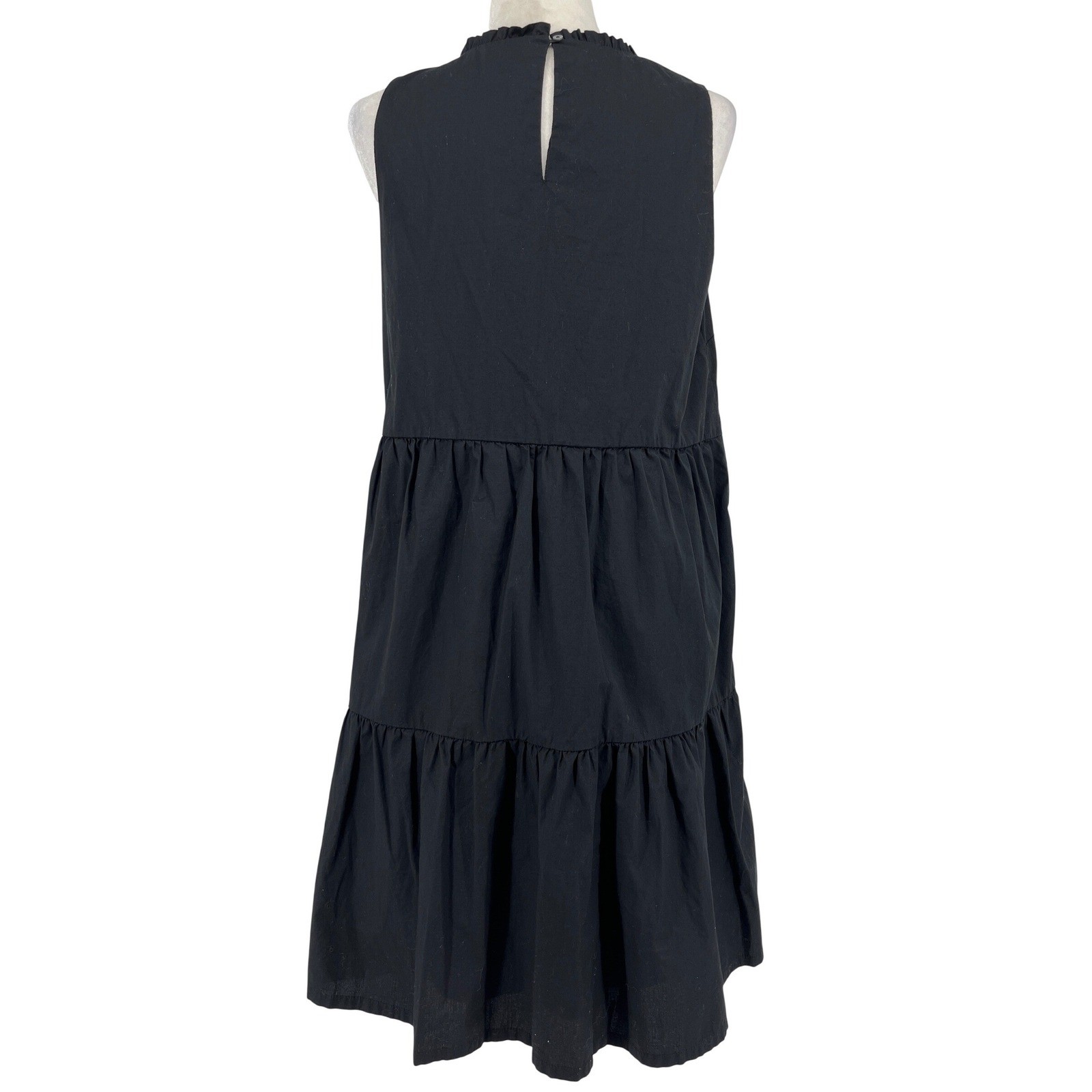 J.Crew Black Tiered Ruffle Neck Sleeveless Midi Dress Size 10 Side Zip Pocket
