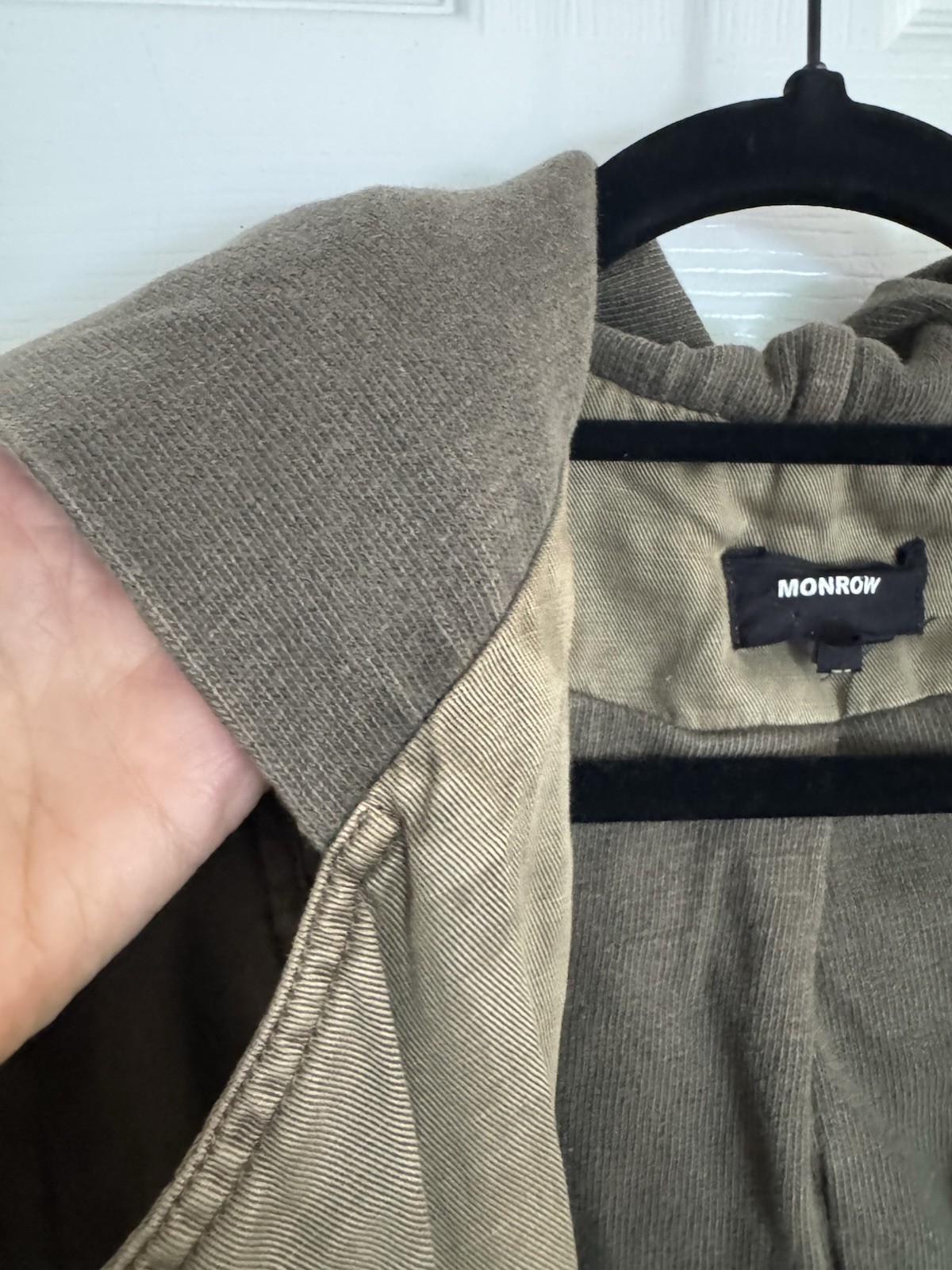 Monroe Olive Hooded Motojacket Lined Ribbed Cuff Women’s Size S