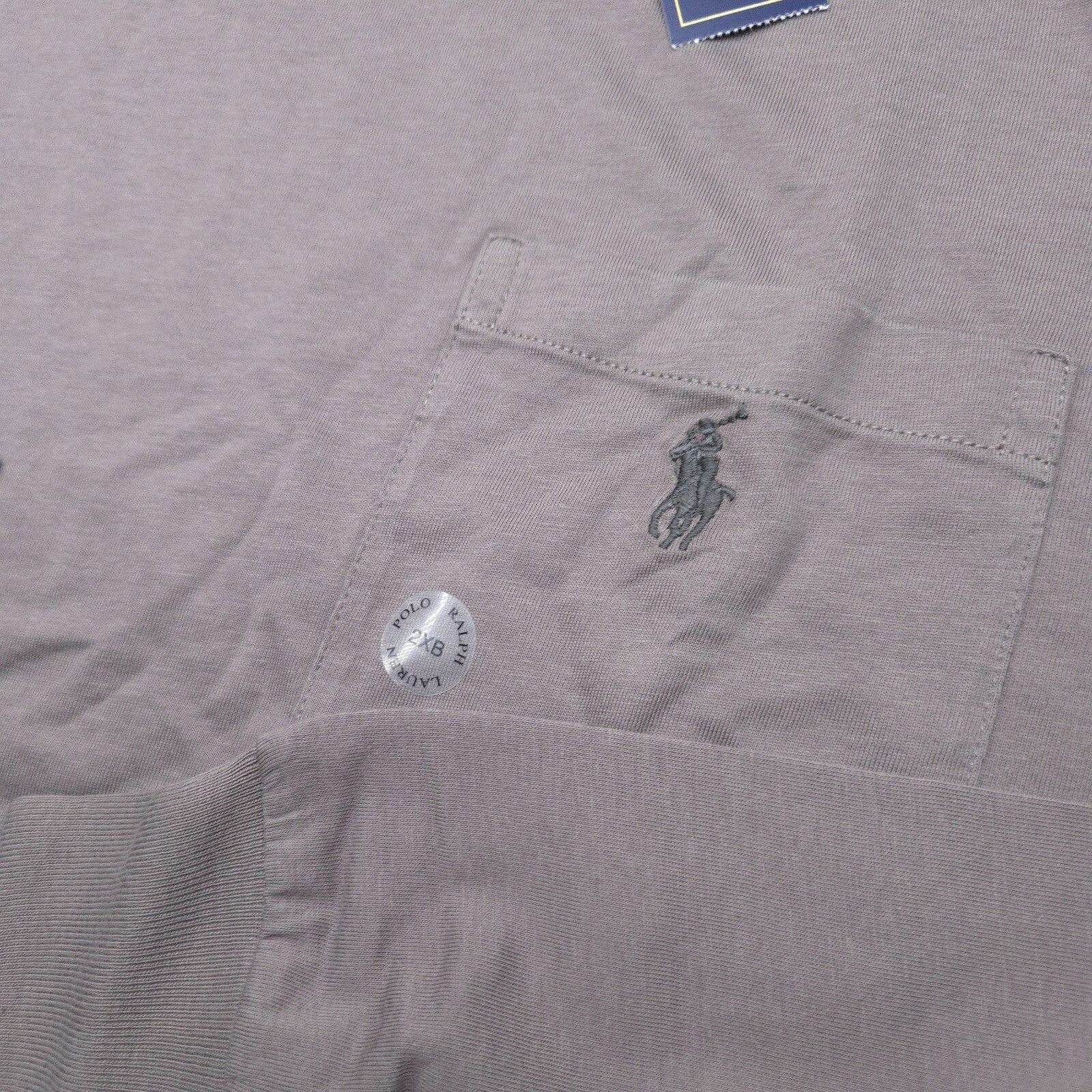 POLO RALPH LAUREN CREW T-SHIRT -2XB BIG XXL GRAY SMOOTH LONG SLEEVE POCKET -PONY