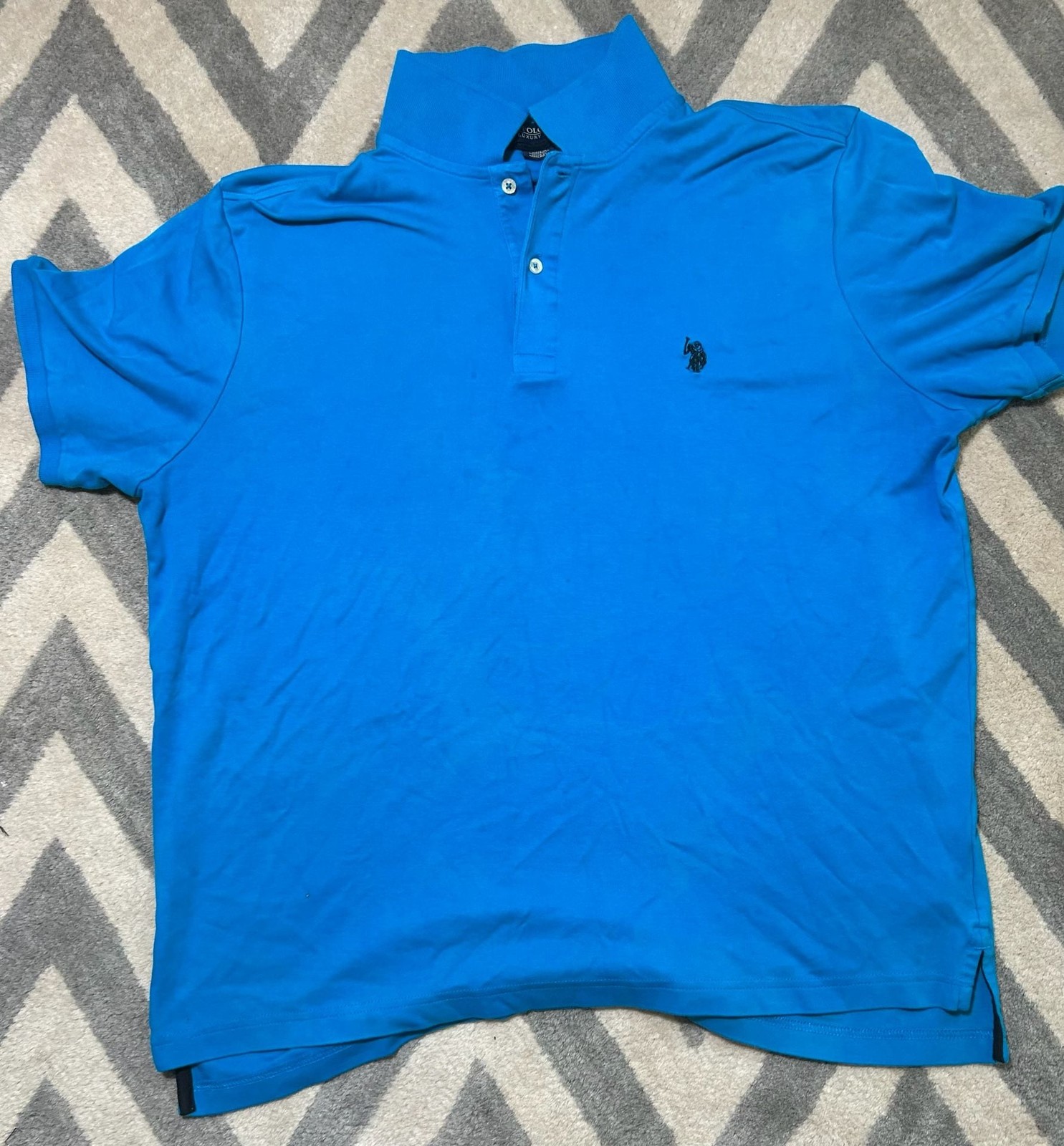 U.S. Polo Assn. Men’s Luxury Feel Blue Short Sleeve Interlock Polo Shirt Size XL