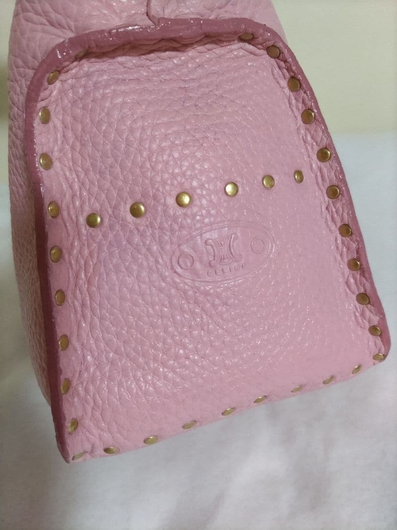 CELINE Boogie Bag Pink Genuine Leather Rare Studded Tote Authentic