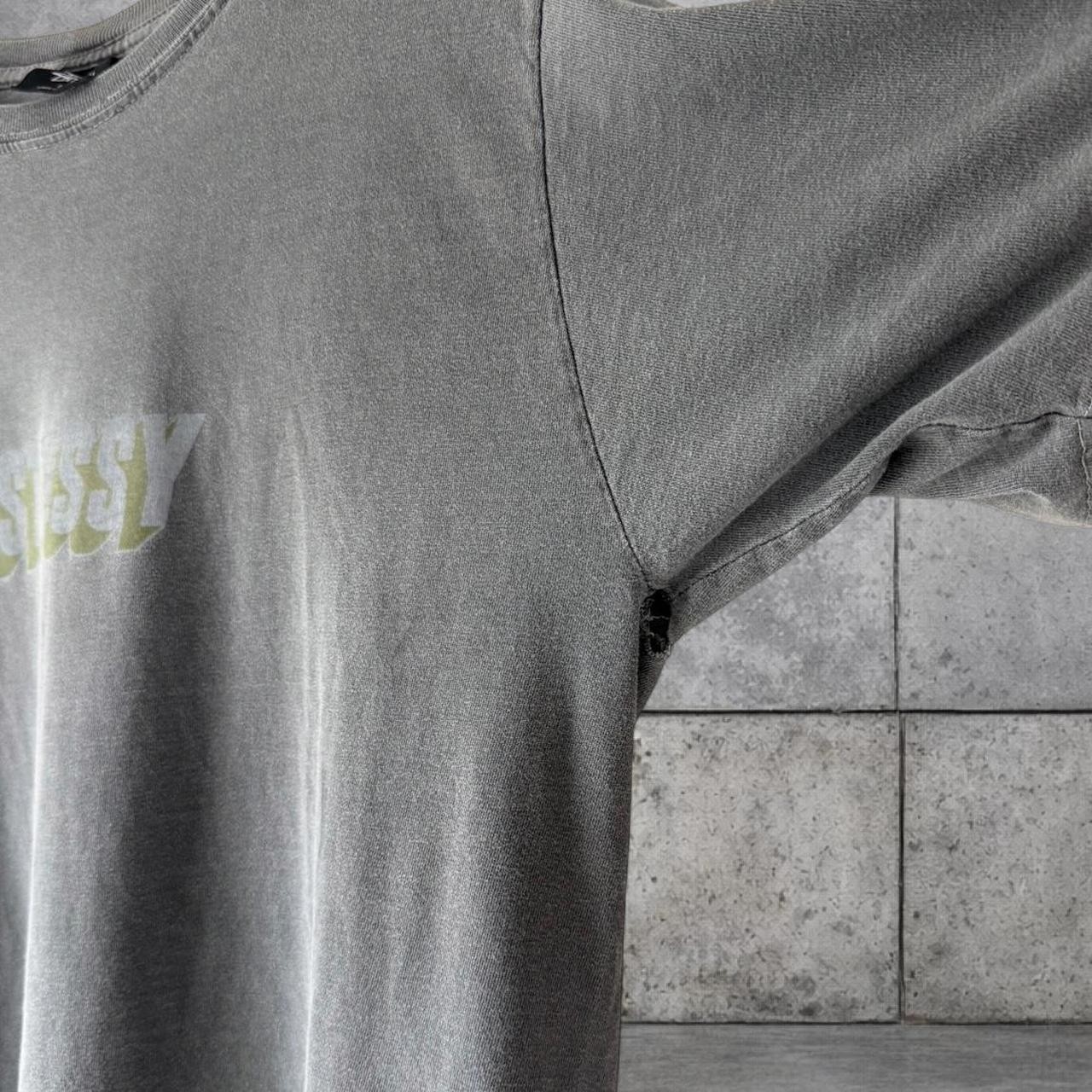 Stüssy Men’s Grey and Green T-shirt Size M