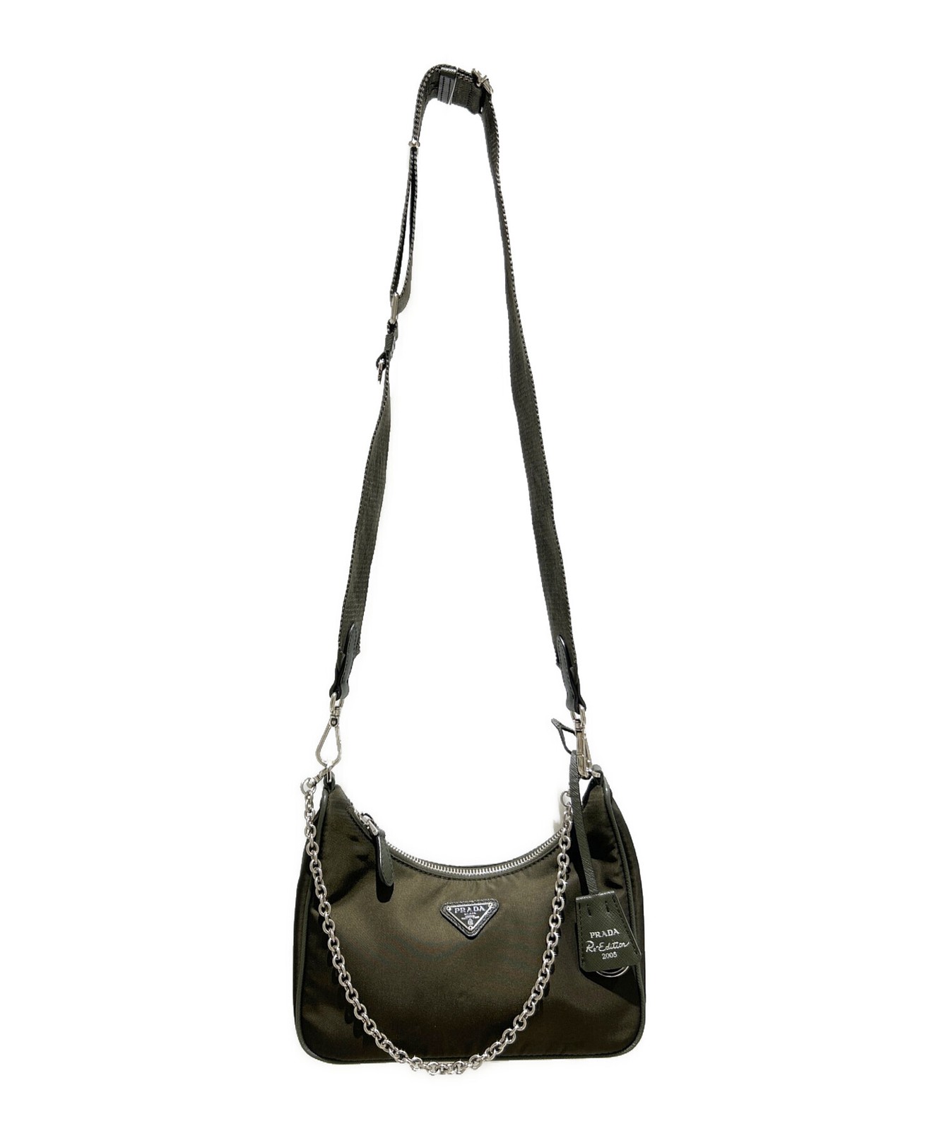 PRADA Re-Edition 2005 2WAY Shoulder Bag Olive Nylon Leather 1BH204 Women