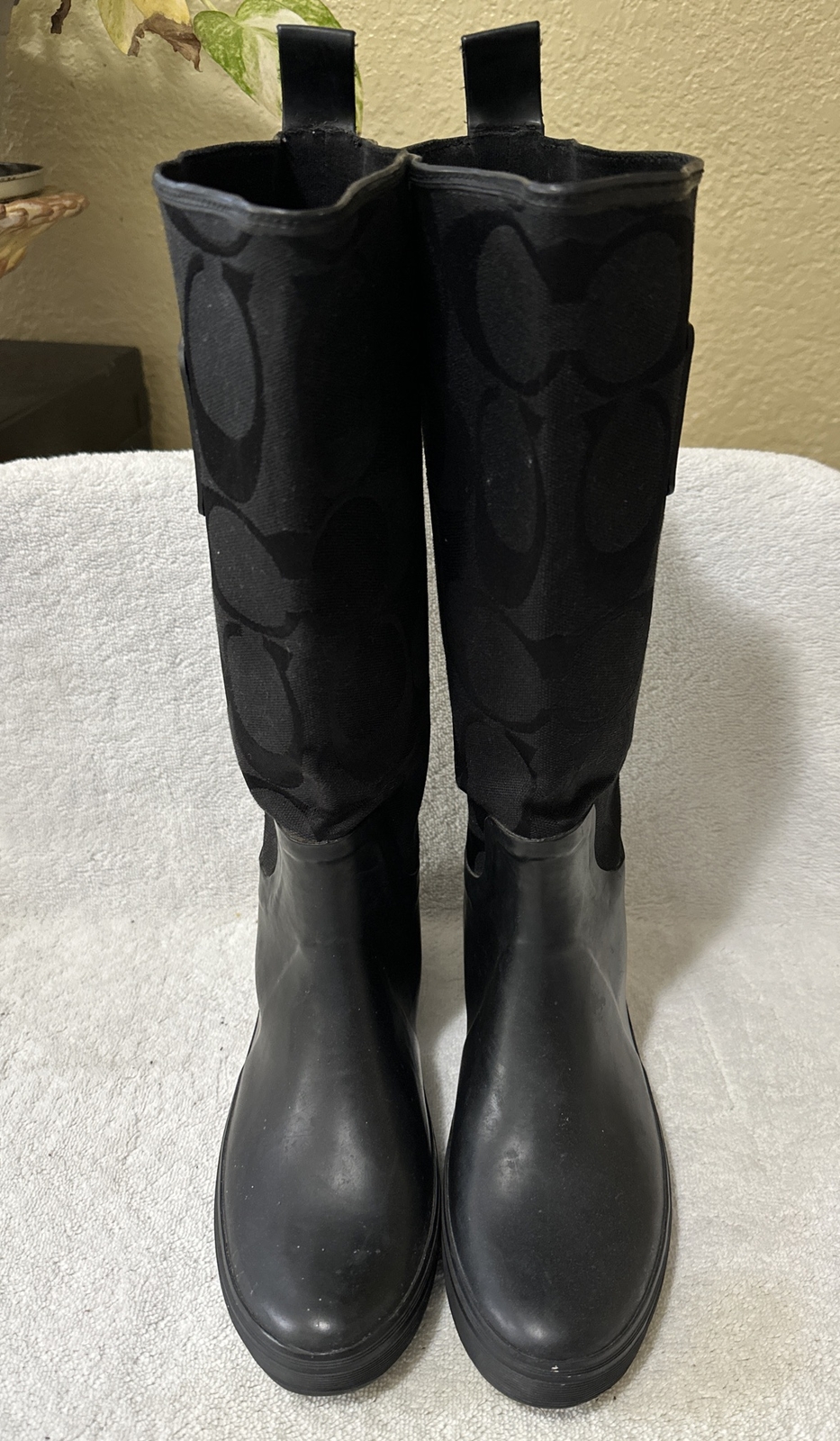 Coach Lori Black Signature Coach Logo Coated ,Rubber Rain Boots Size 6