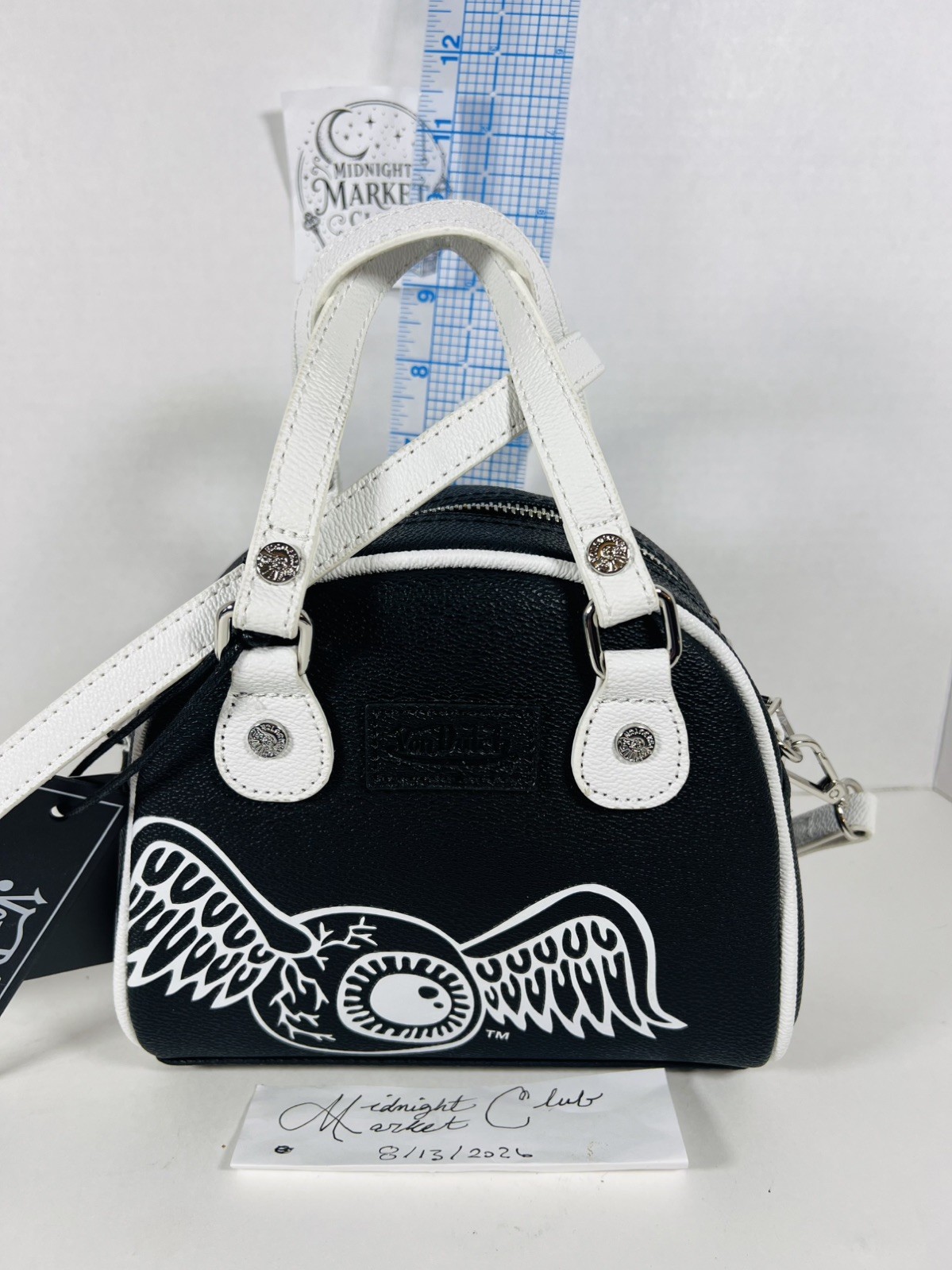 Von Dutch Classic 51 Black & White Flying Eyeball Bowling Crossbody Bag NWT Punk