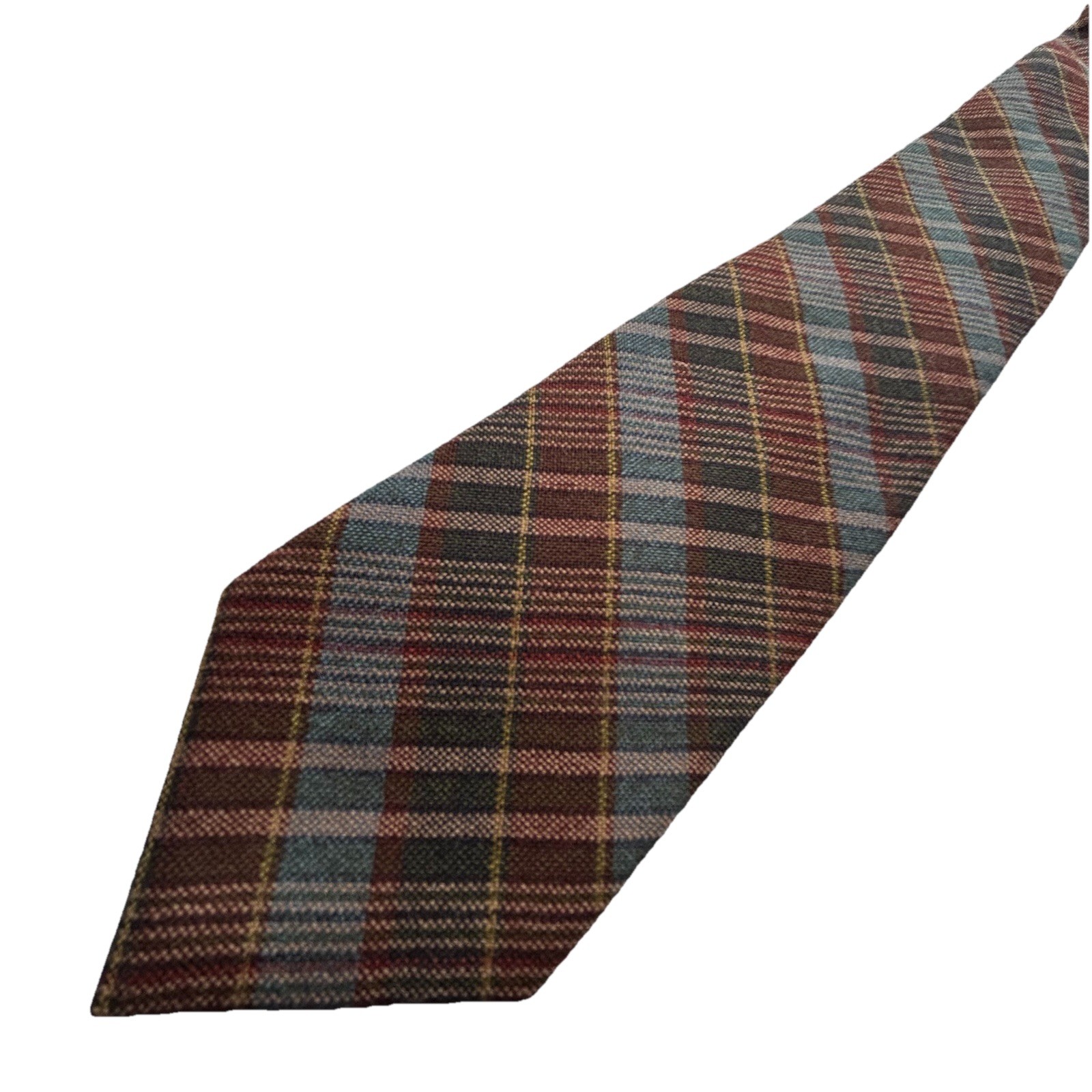 Gilhes Baton Rouge Tie Brown Blue Tan Plaid Wool Woven in SCOTLAND 3” X 56” NWOT