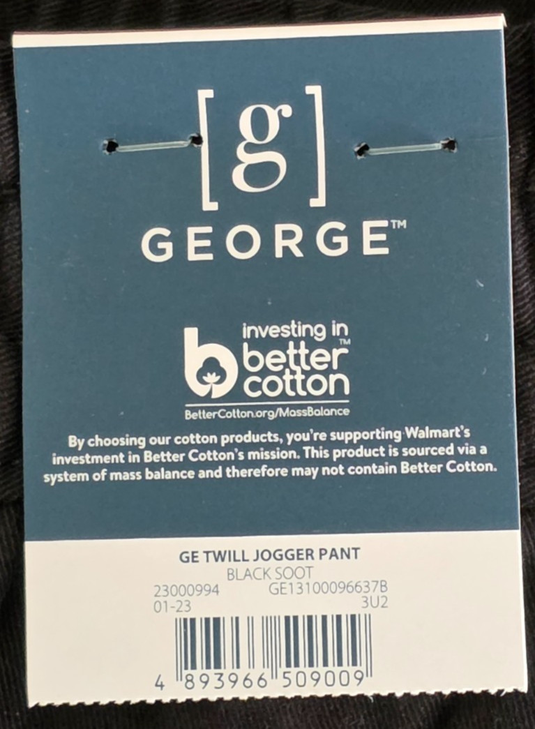 George Men’s Black Soot Twill Jogger Pants Size 2XL (44-46) BRAND NEW