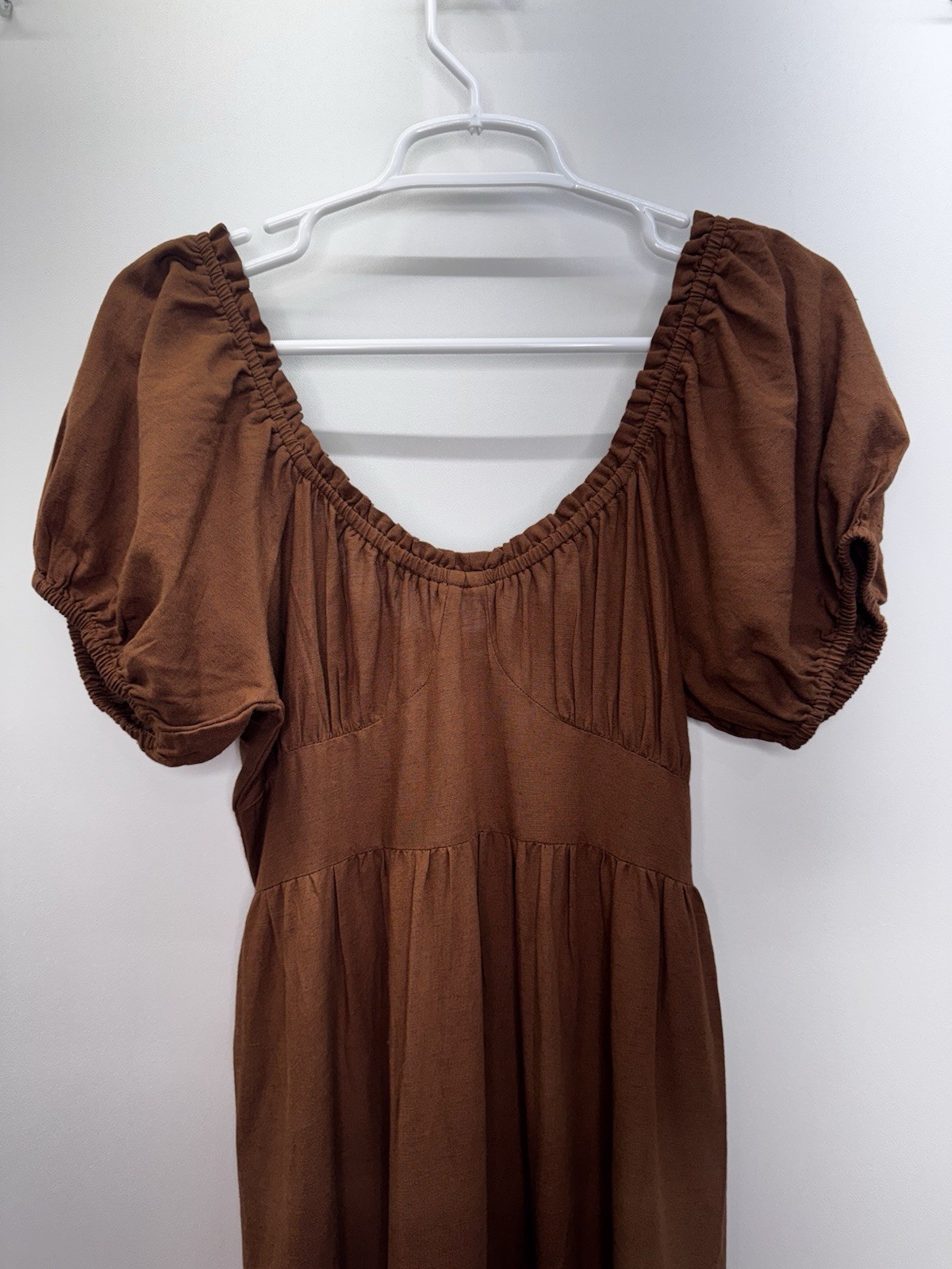 Sim & Sam NWT Tiered Linen Blend Maxi Dress Open Back With Ties Beach Earthy M