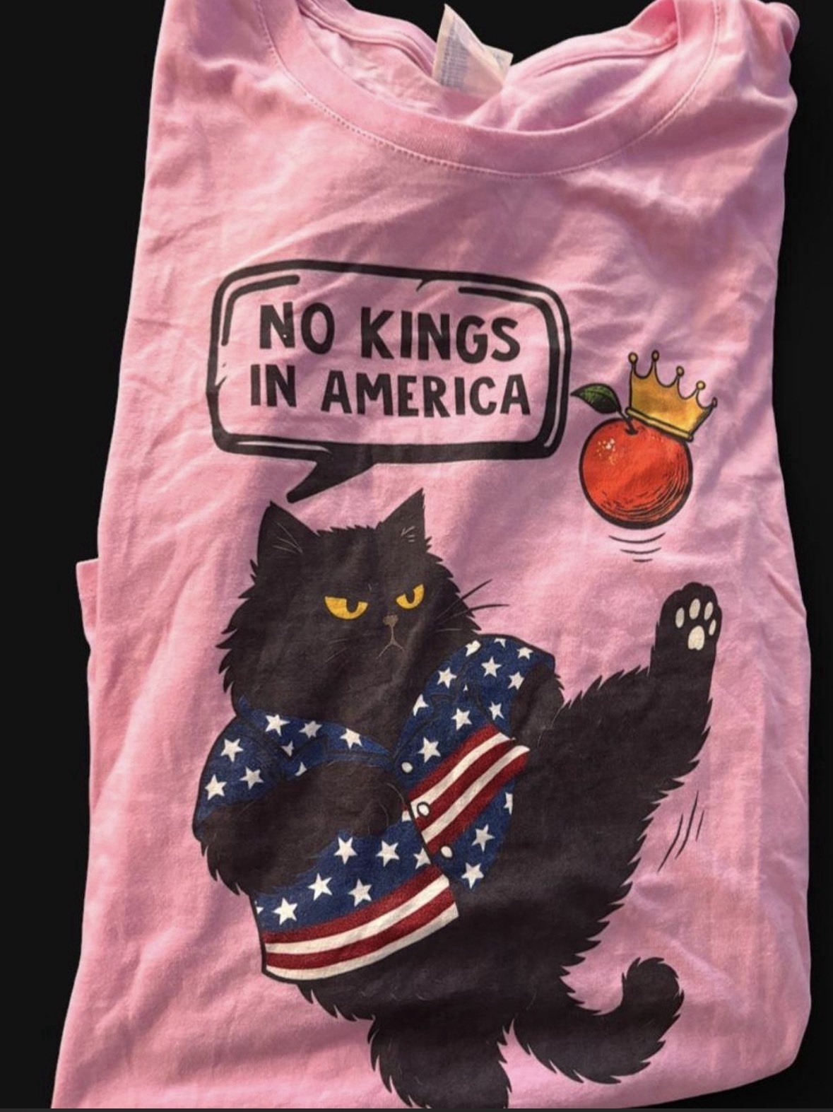 Port & Company Fan Favorite Pink “No Kings in America” Cat Graphic Tee XL
