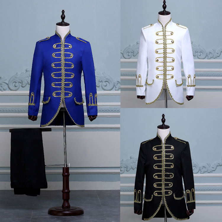 King Prince Renaissance Medieval Men Cosplay Costume Uniform Coat+Pants Full Set