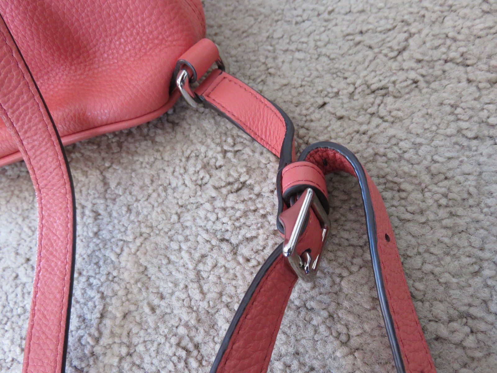 COACH Coral Red Leather Backpack With Turn Lock Drawstring Tags 24385
