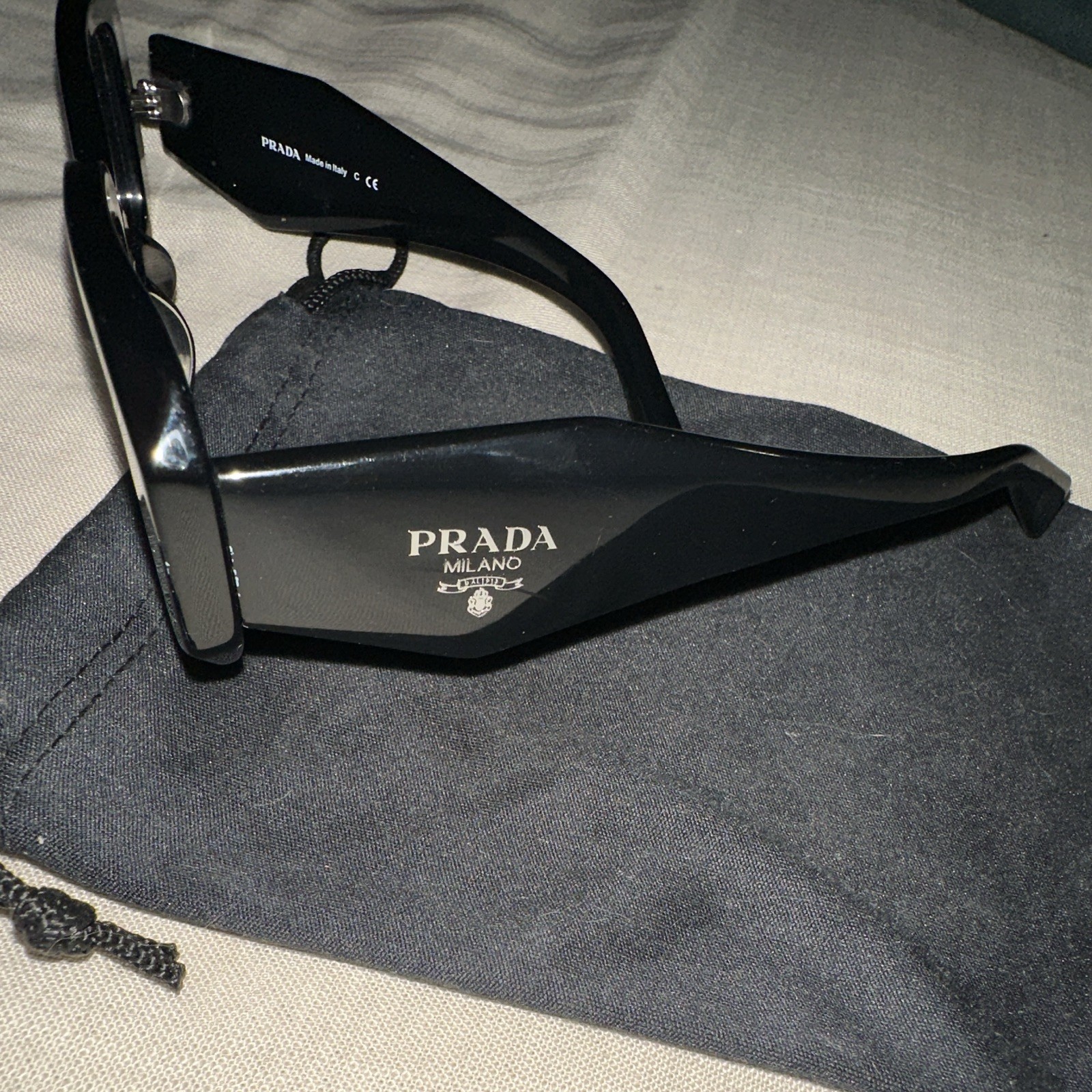 Prada SPR 17W-F Rectangle Full Rim Sunglasses Black/Black Tinted 145mm