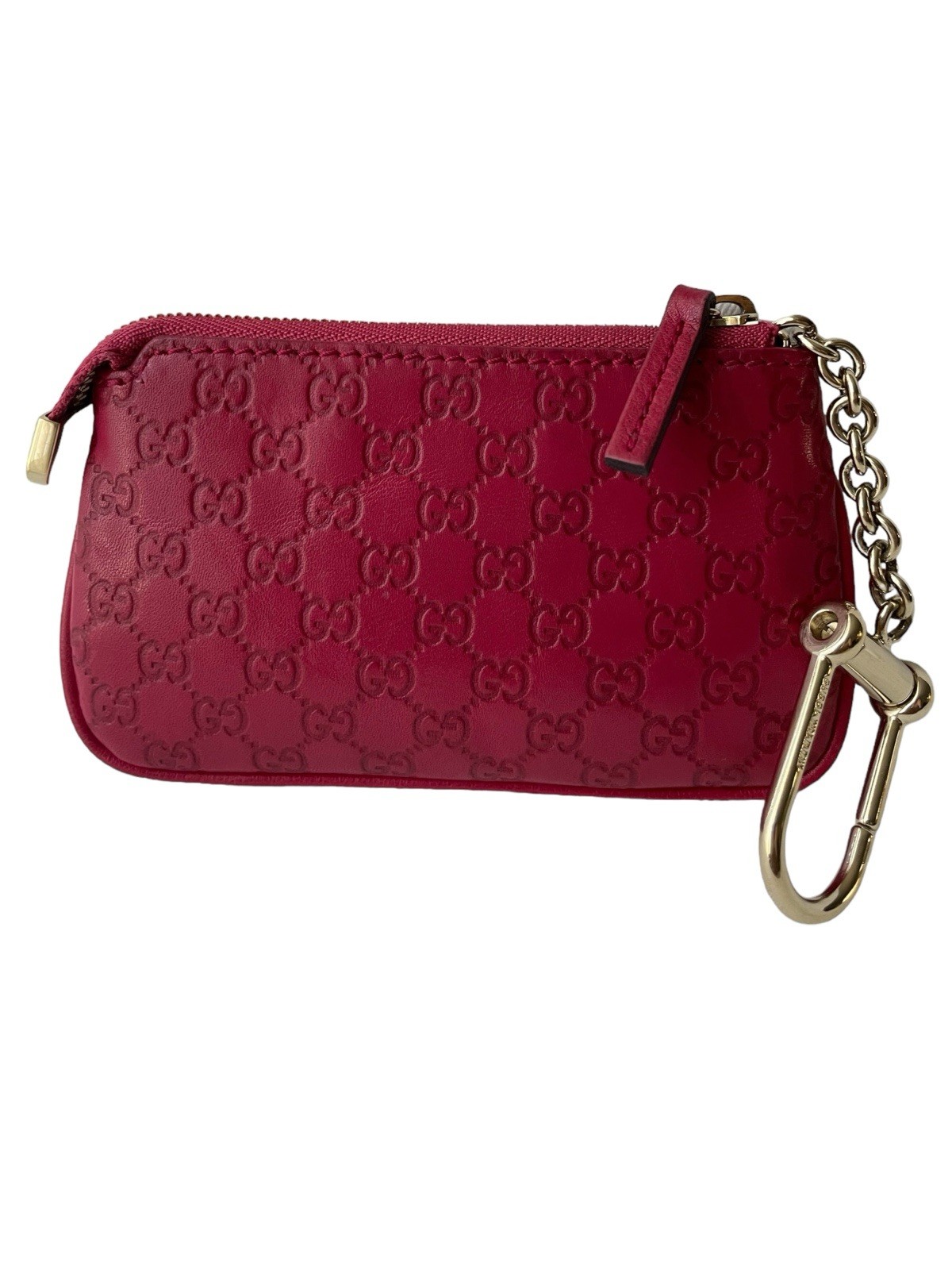 GUCCI Micro Guccissima GG Leather Ruby Pink Key Ring Coin Case Pouch