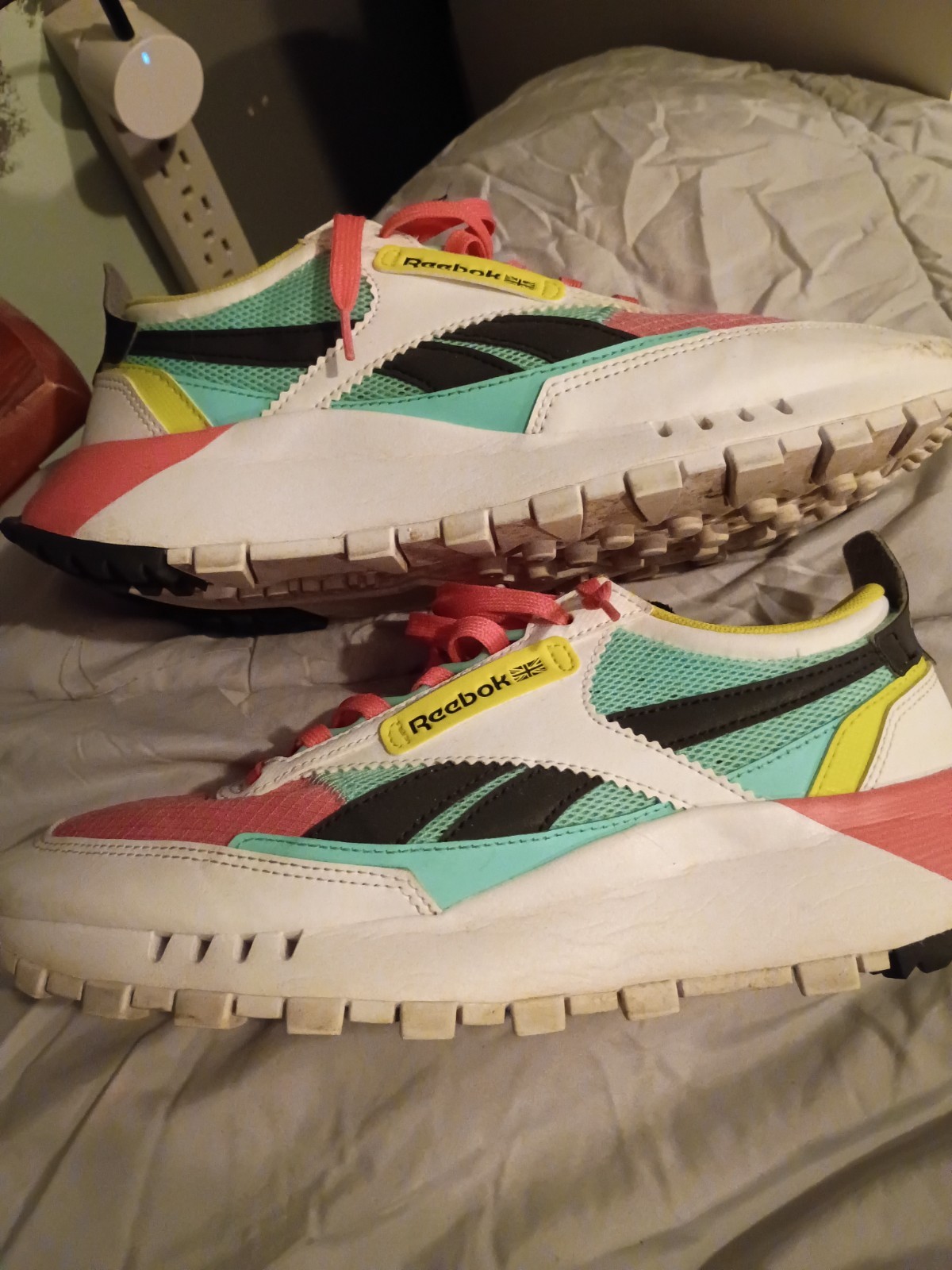 Reebok Classic low top lace up athletic sneakers white pink green black