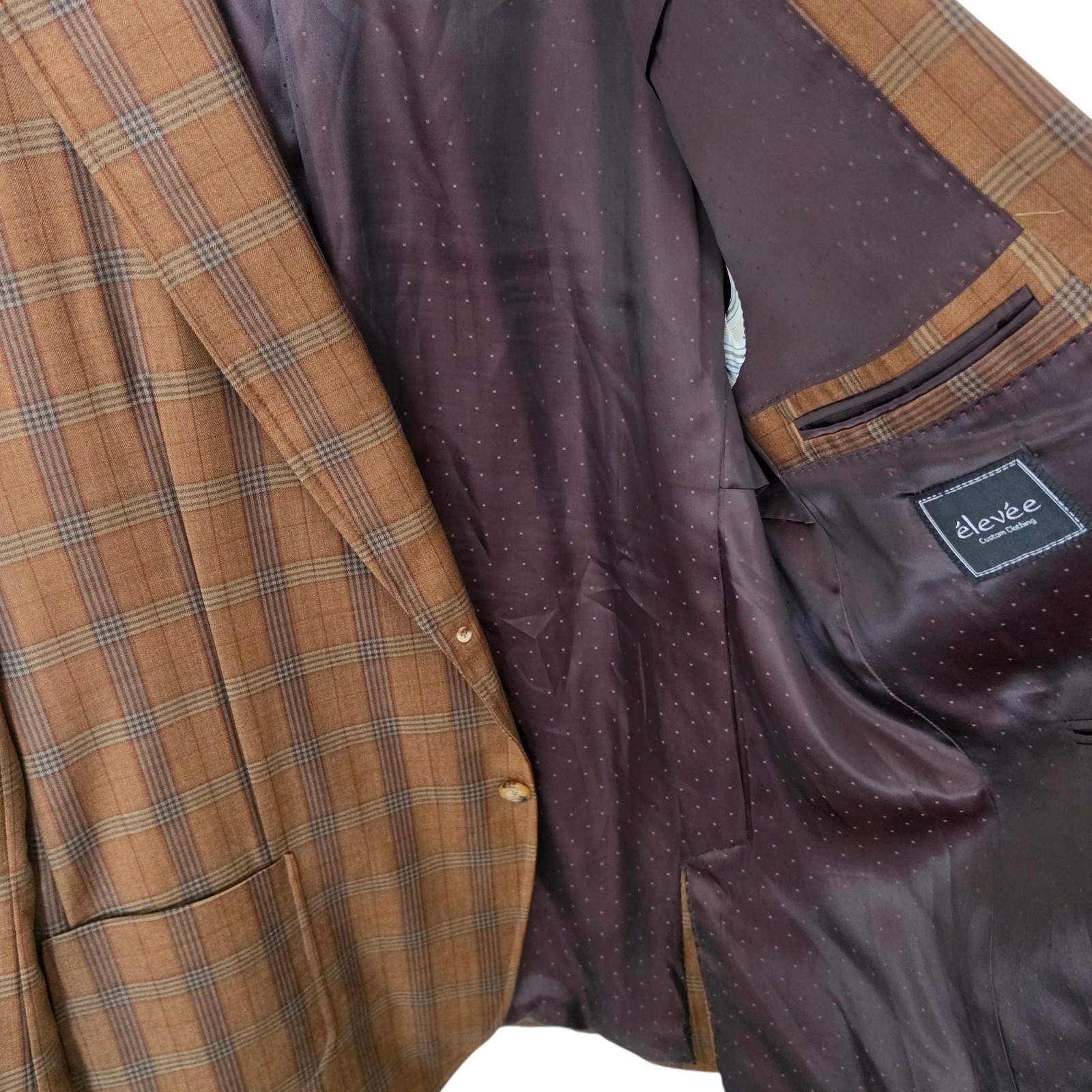 Bespoke Plaid Blazer 46r Full Canvas Working Cuff Patch Pocket Dual Vent