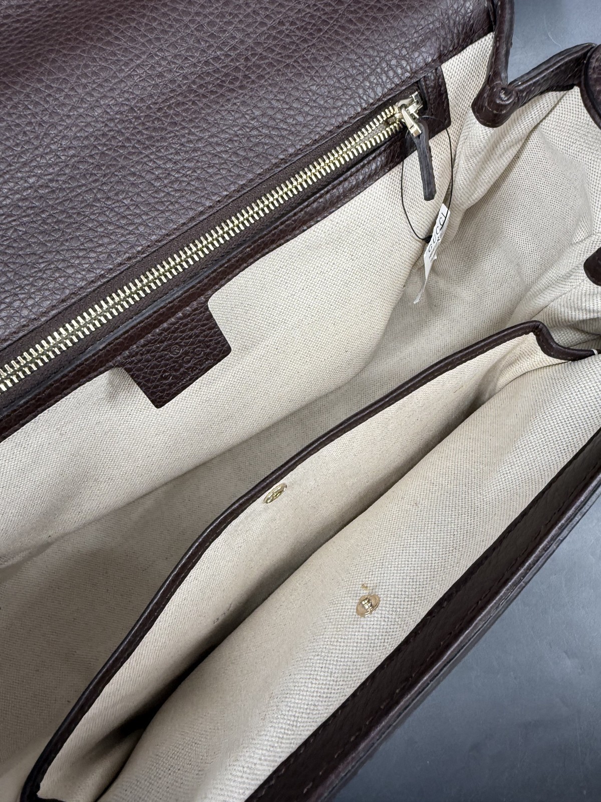 Gucci Beige/Ebony GG Canvas and Leather Large New Bamboo Top Handle Bag
