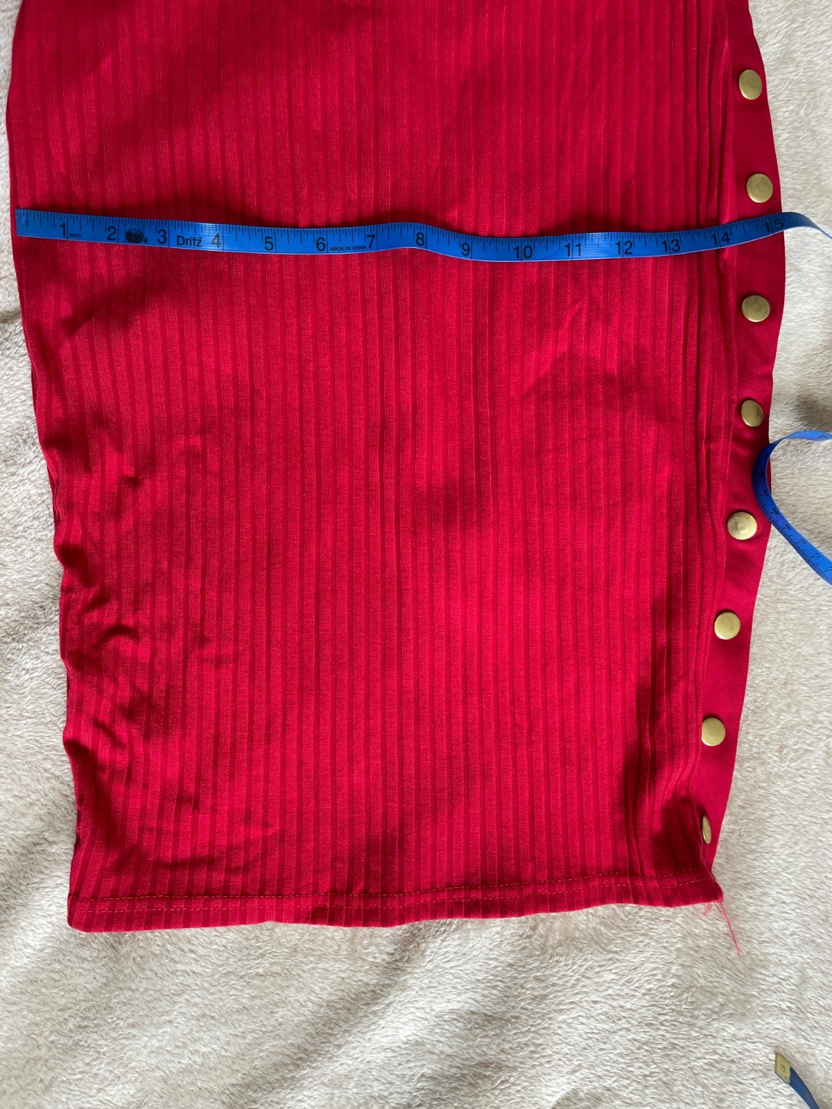New Without Tag Red One Shoulder Bodycon Rib Knit Dress with Gold Button Detail