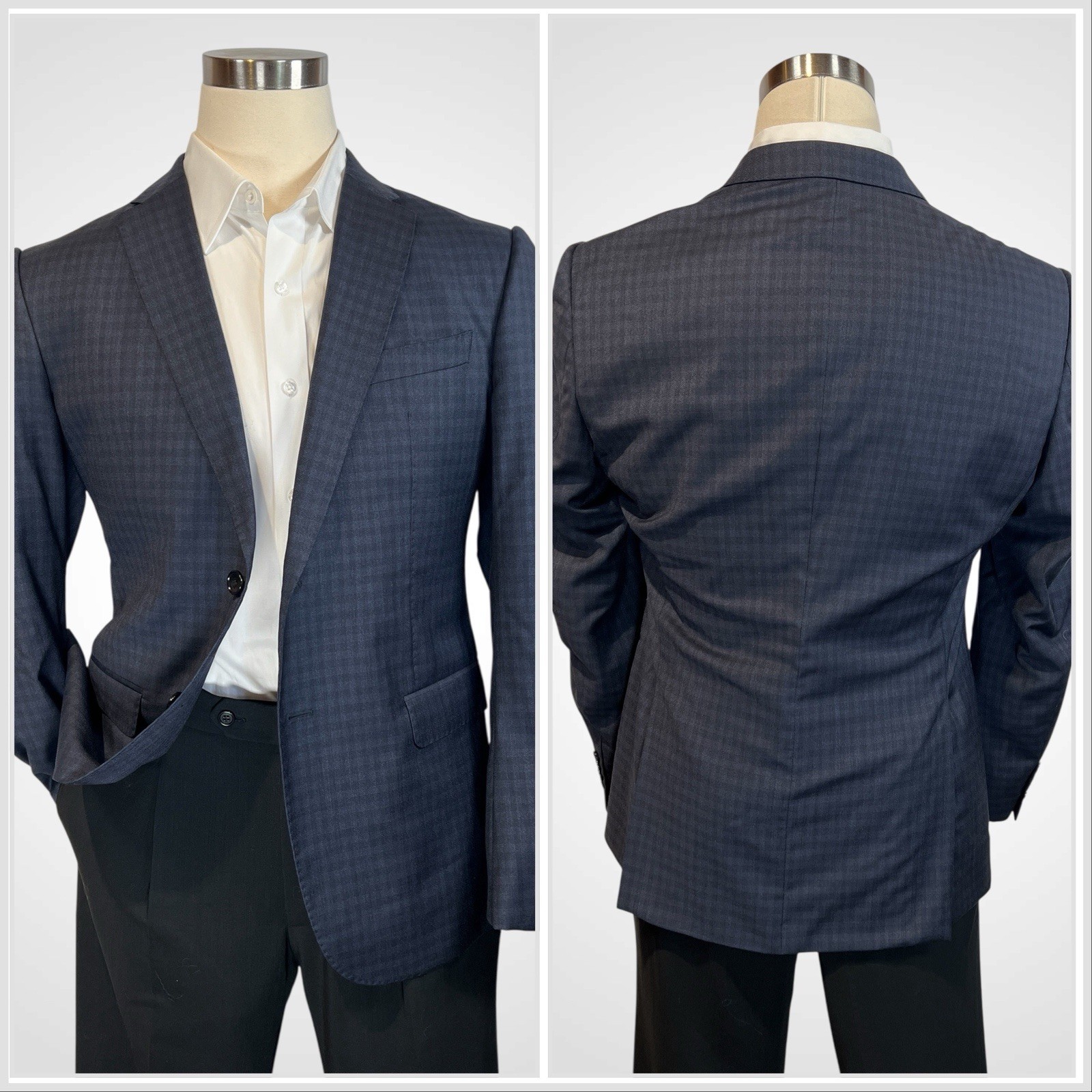 Armani Collezioni M-Line 42-44R Blue Check Plaid Designer Blazer Sport Coat