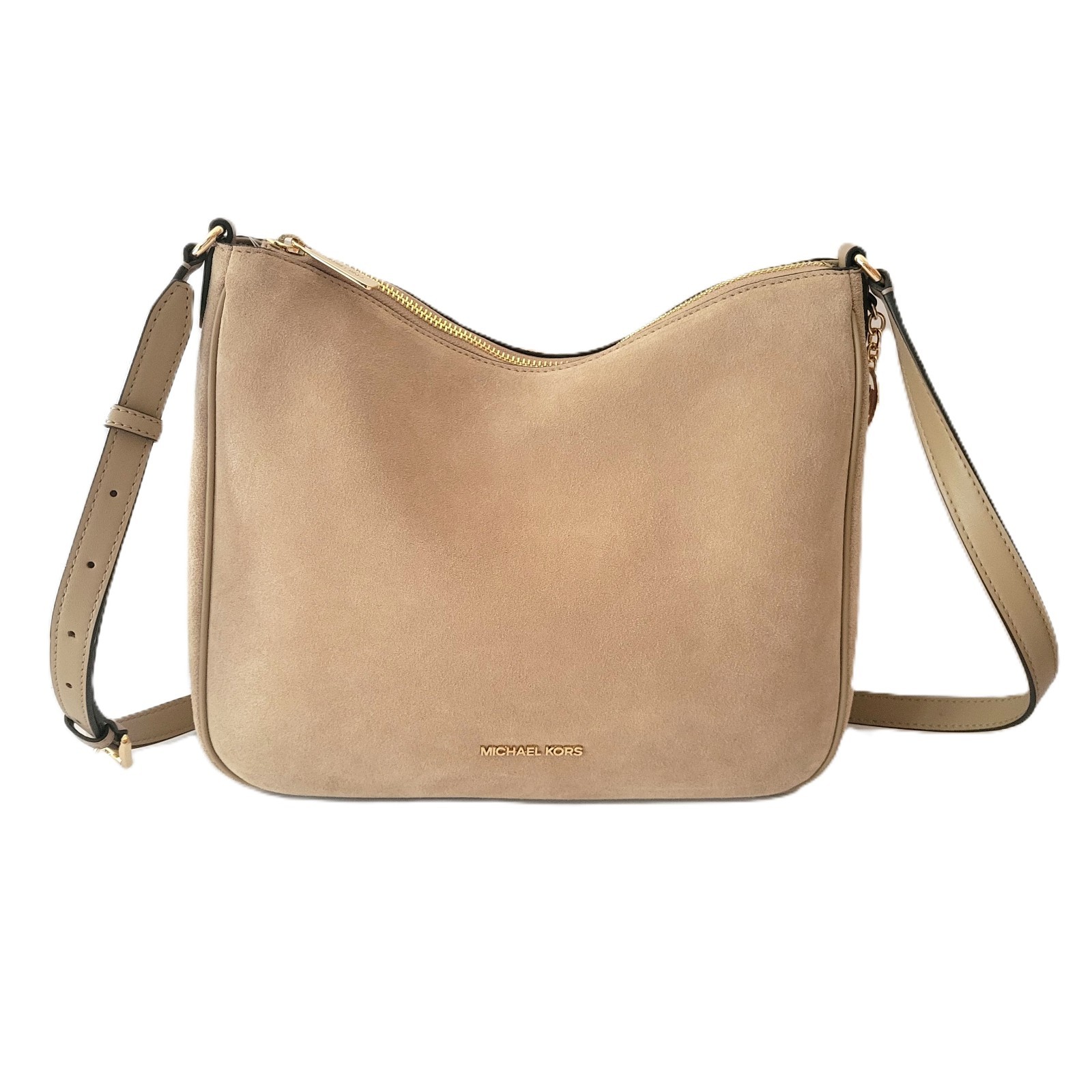 Michael Kors Nayla Medium Messenger Crossbody Handbag Camel Suede Leather