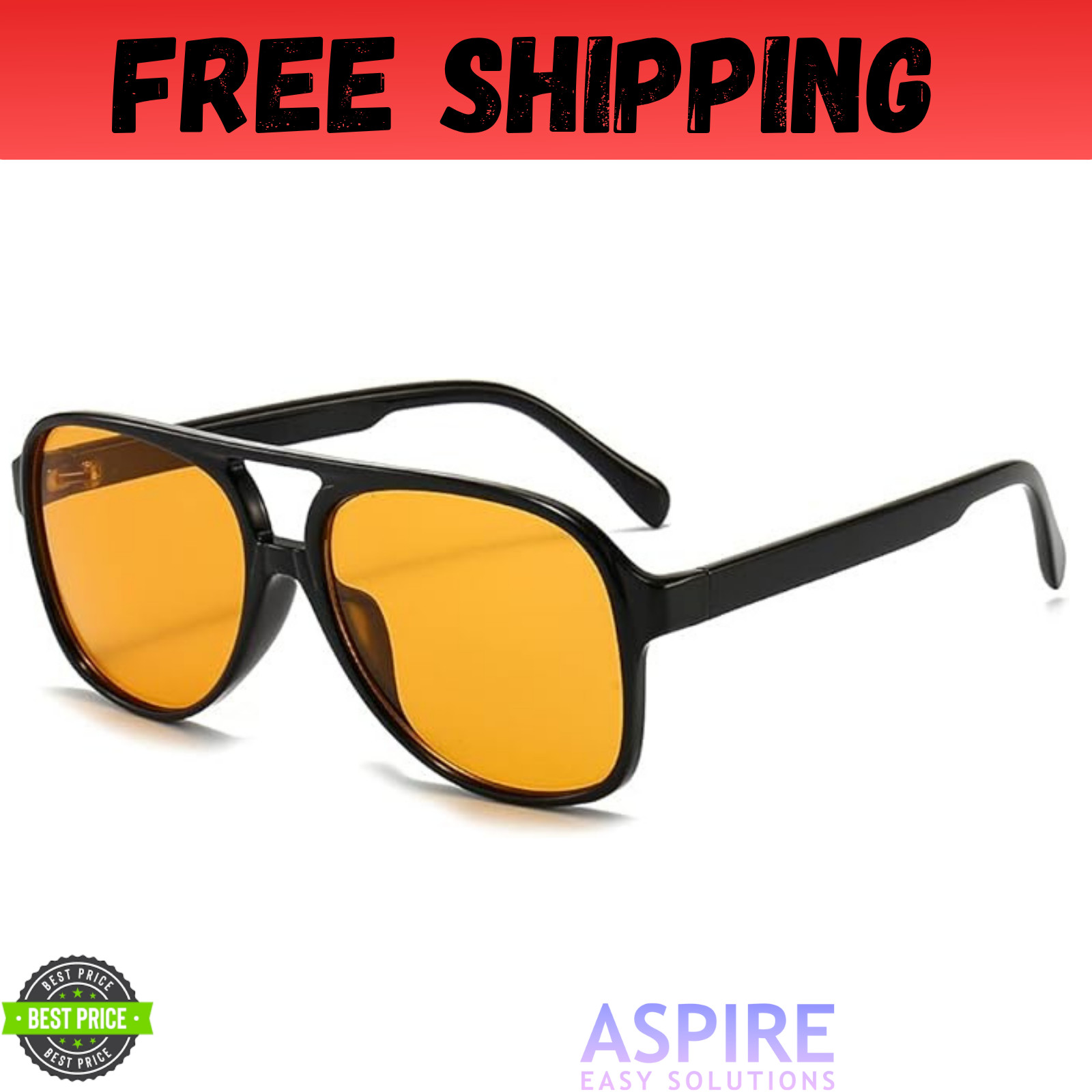 Retro Vintage 70s Sunglasses for Men Women Oversized Yellow Lens Shades