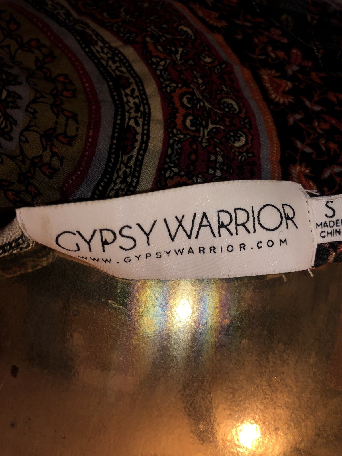 Gypsy Warrior Mandala Print Black Fringe Cropped Top Small Hippy Boho Festival