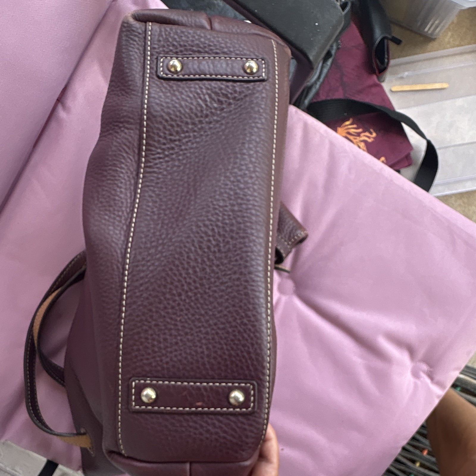 Dooney & Bourke Burgundy Pebbled Zip Shoulder Bag Gold Hardware Brown Strap