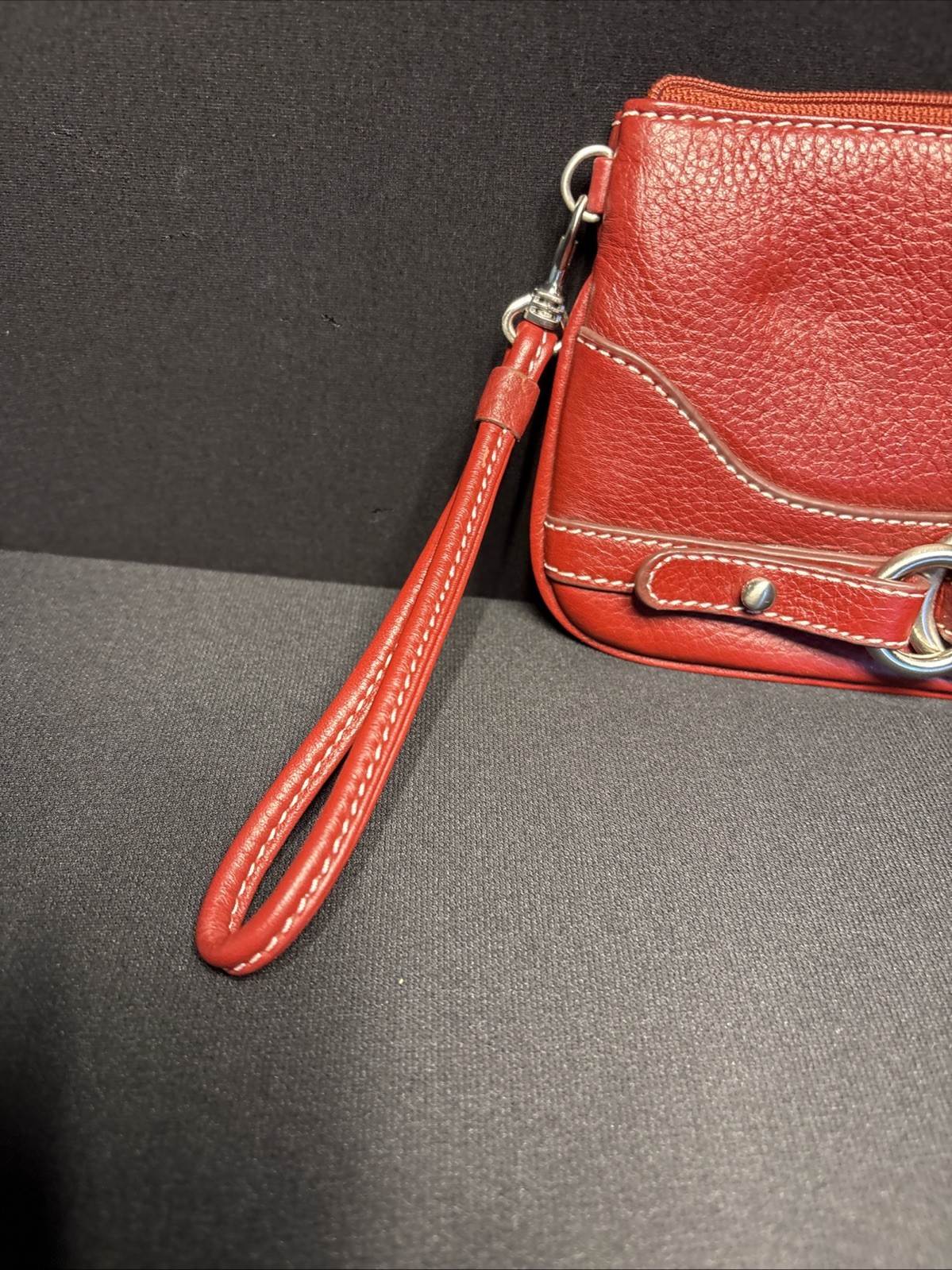 Wilson Leather Red leather buckle accent wristlet
