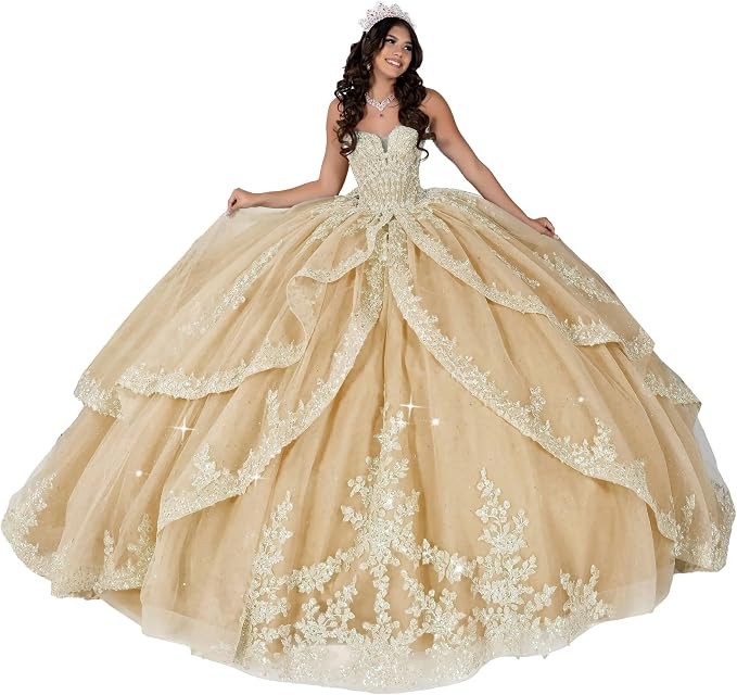 ‌Lace Appliques Quinceanera Dresses with Train Tulle Tassel Vestido De 15 Aos