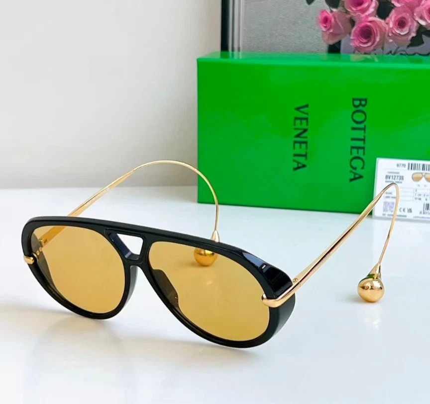 Bottega Veneta Drop Pilot sunglasses BV1273 Black/Yellow With Case New