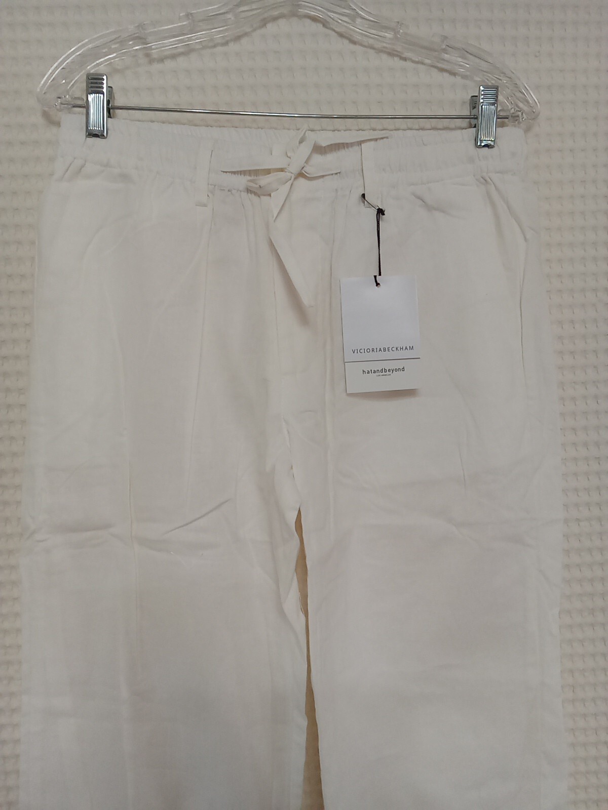 Hat And Beyond Linen Cotton Elastic Waist Drawstring Pants Ivory Size Medium