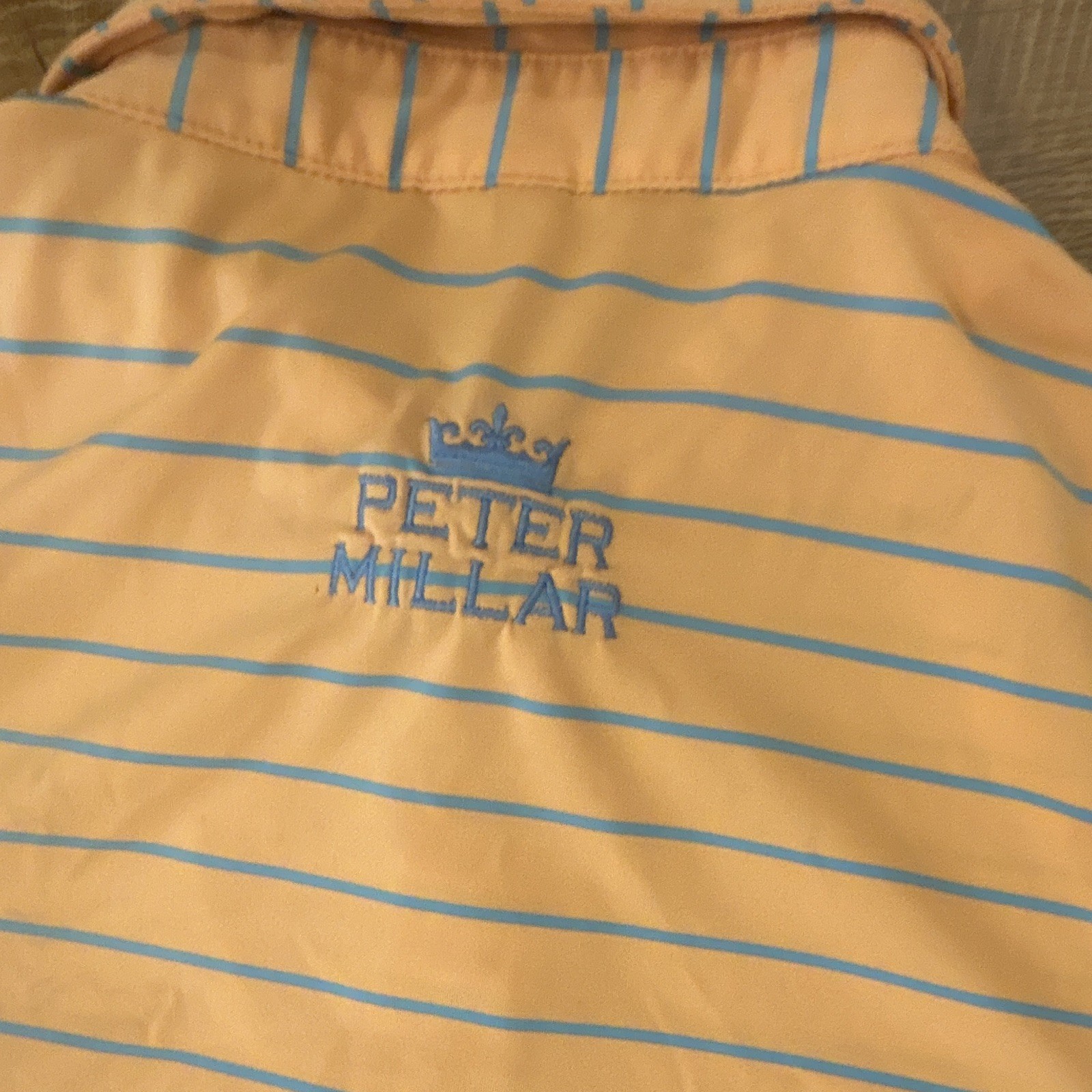 Peter Millar Summer Comfort Men’s Polo Shirt M Orange/Blue Striped Short Sleeve
