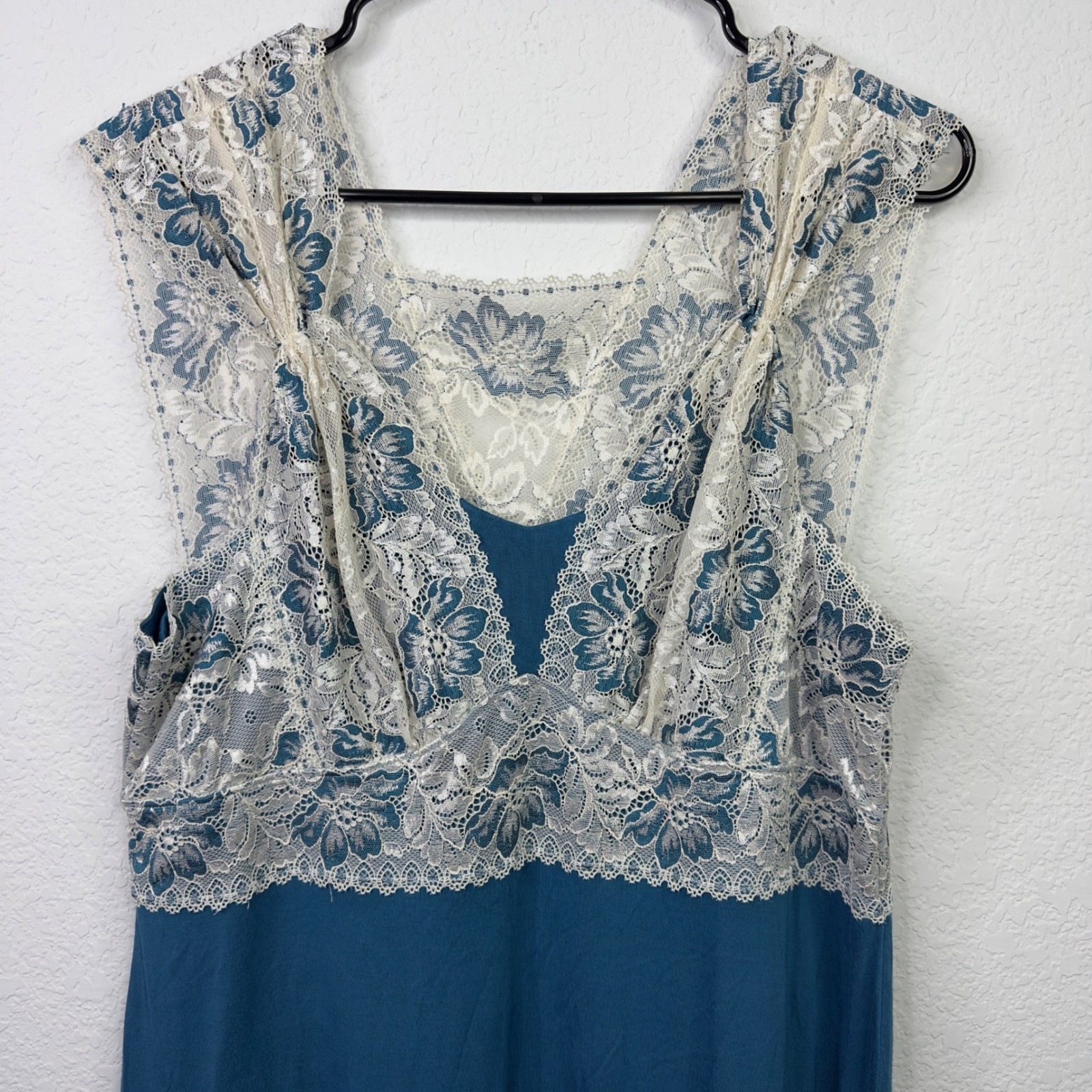 Soma Cool Nights Nightgown XL Teal Bamboo Lace Trim Romantic Feminine Sleepwear