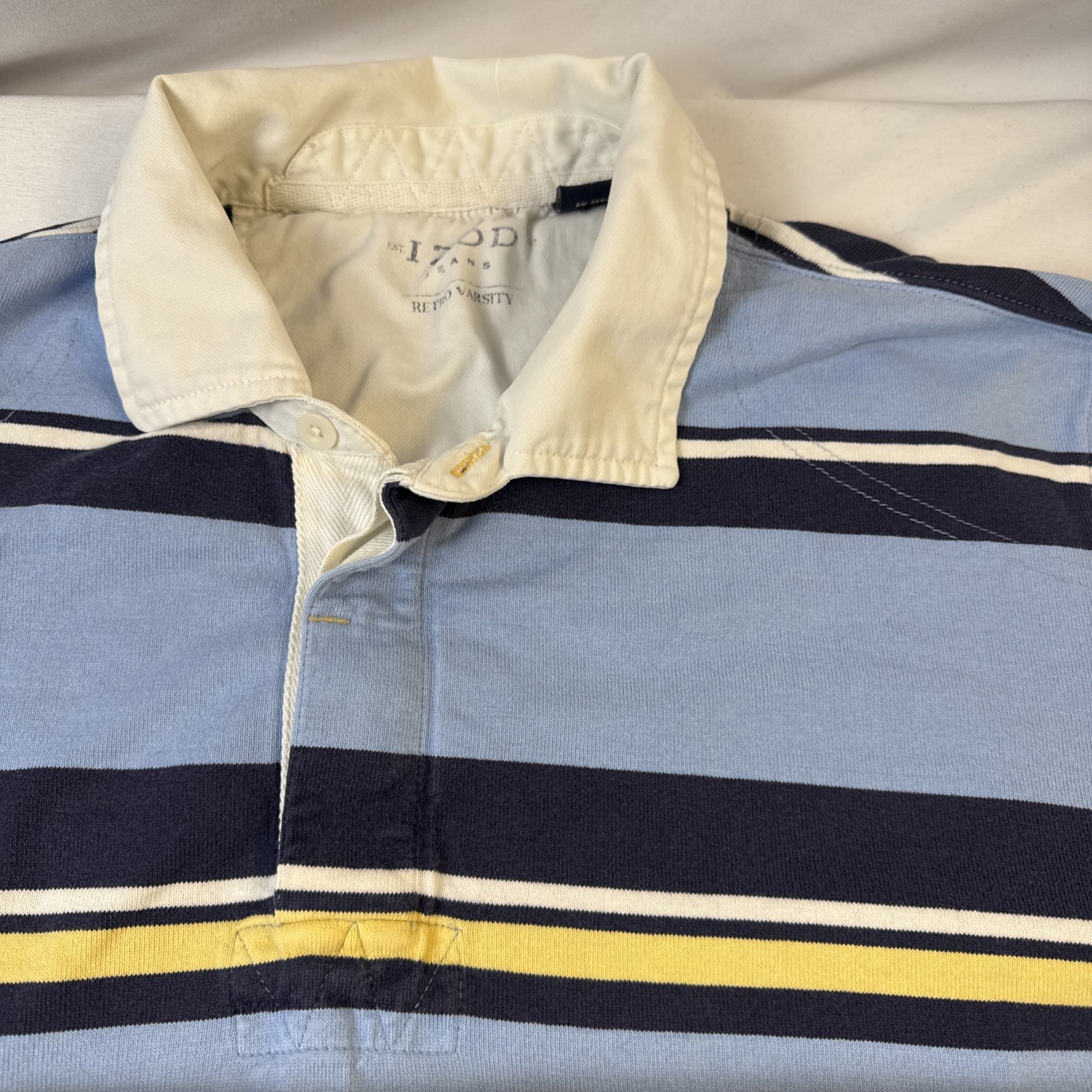 IZOD Mens Large Rugby Polo Striped Preppy Retro Sporty Heavy Cotton